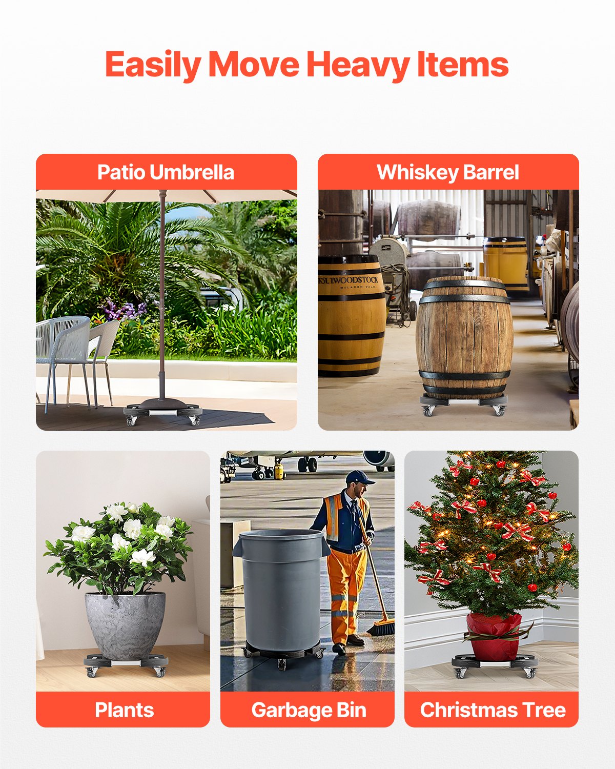 VEVOR Trash Can Dolly with Wheels 15-22.8 in Adjustable Round Furniture Dolly
