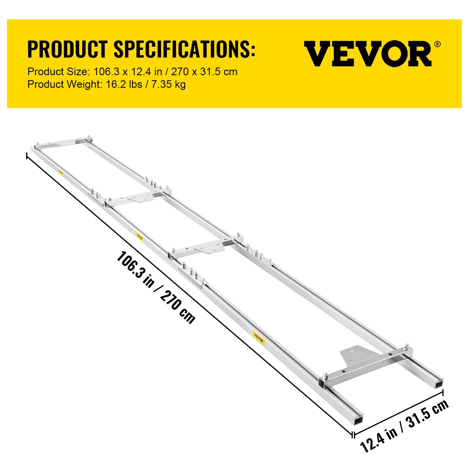 VEVOR Rail Mill Guide System 9 FT Chainsaw Mill Rail Guide with 4 Wood Fixing Plate Rail Mill Guide Used in Combination with The Saw Mill (5FT-RMG)
