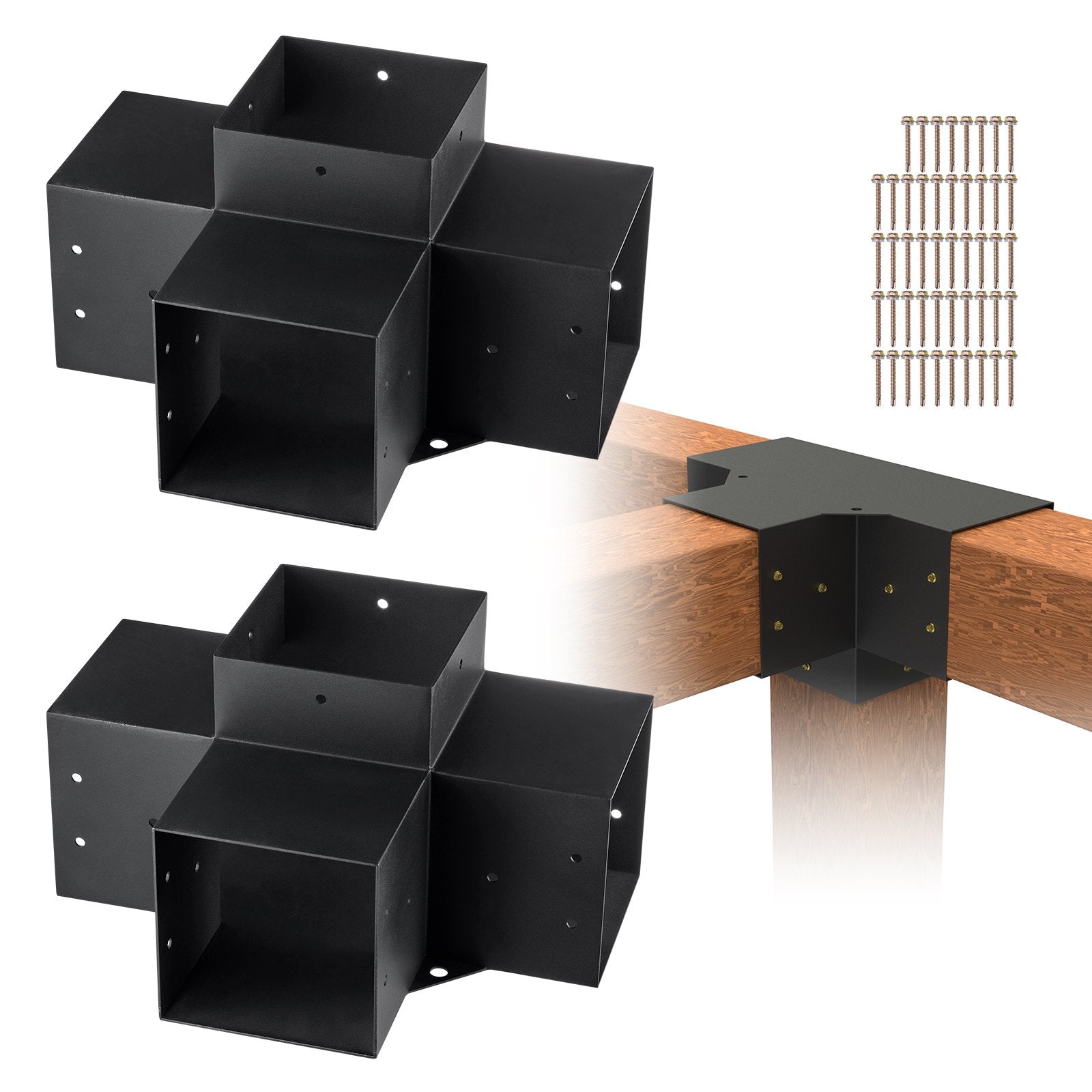 VEVOR Pergola Bracket Kit 6''x6'', 2pcs 4-Way Heavy Duty Corner Bracket Woodworks DIY Post Base Kit, Easy Installation Wooden Beams for Gazebos, Patio Pergolas, Log Cabin Outdoor Pergola Hardware