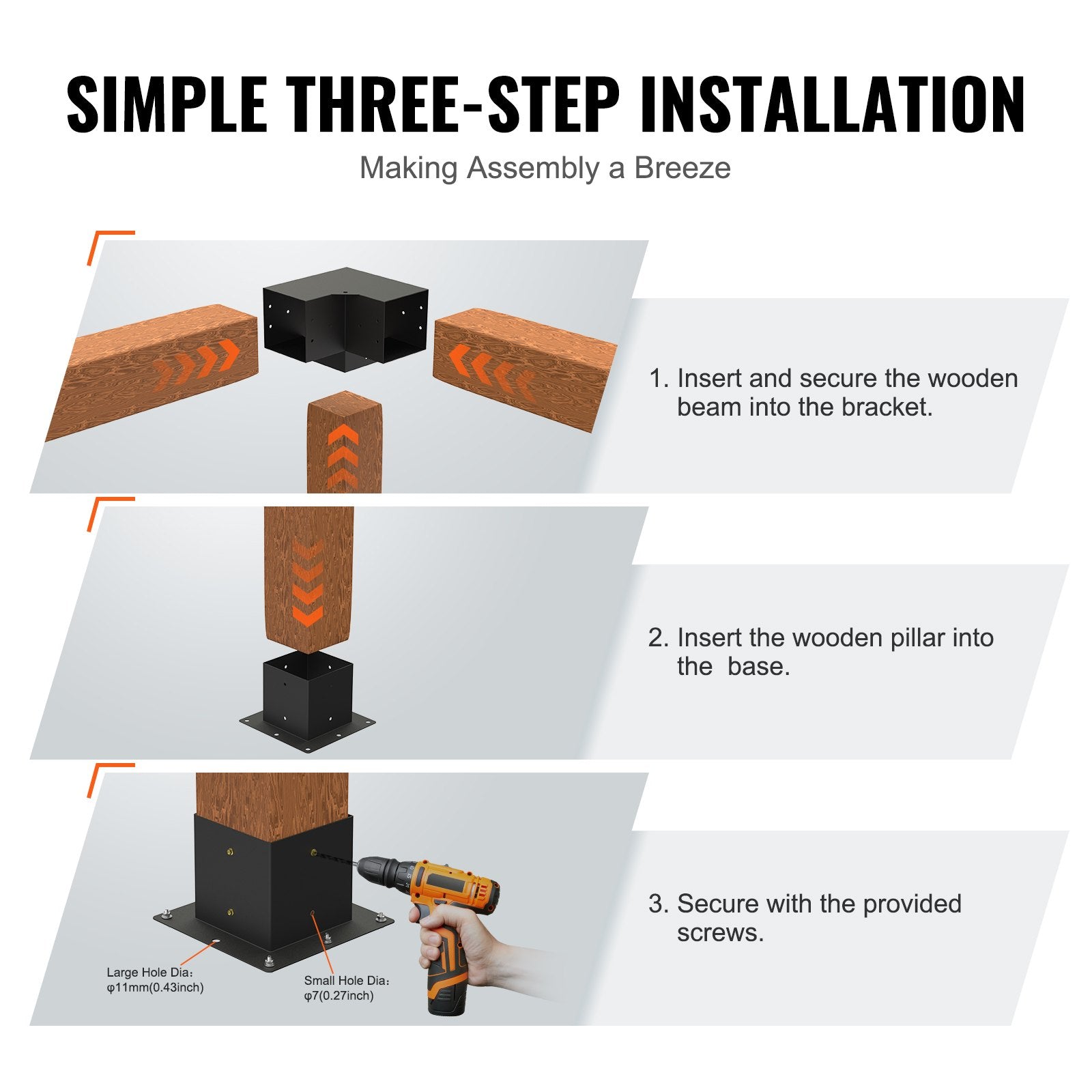 VEVOR Pergola Bracket Kit 6''x6'', 8pcs 3-Way Heavy Duty Corner Bracket Woodworks DIY Post Base Kit, Easy Installation Wooden Beams for Gazebos, Patio Pergolas, Log Cabin Outdoor Pergola Hardware