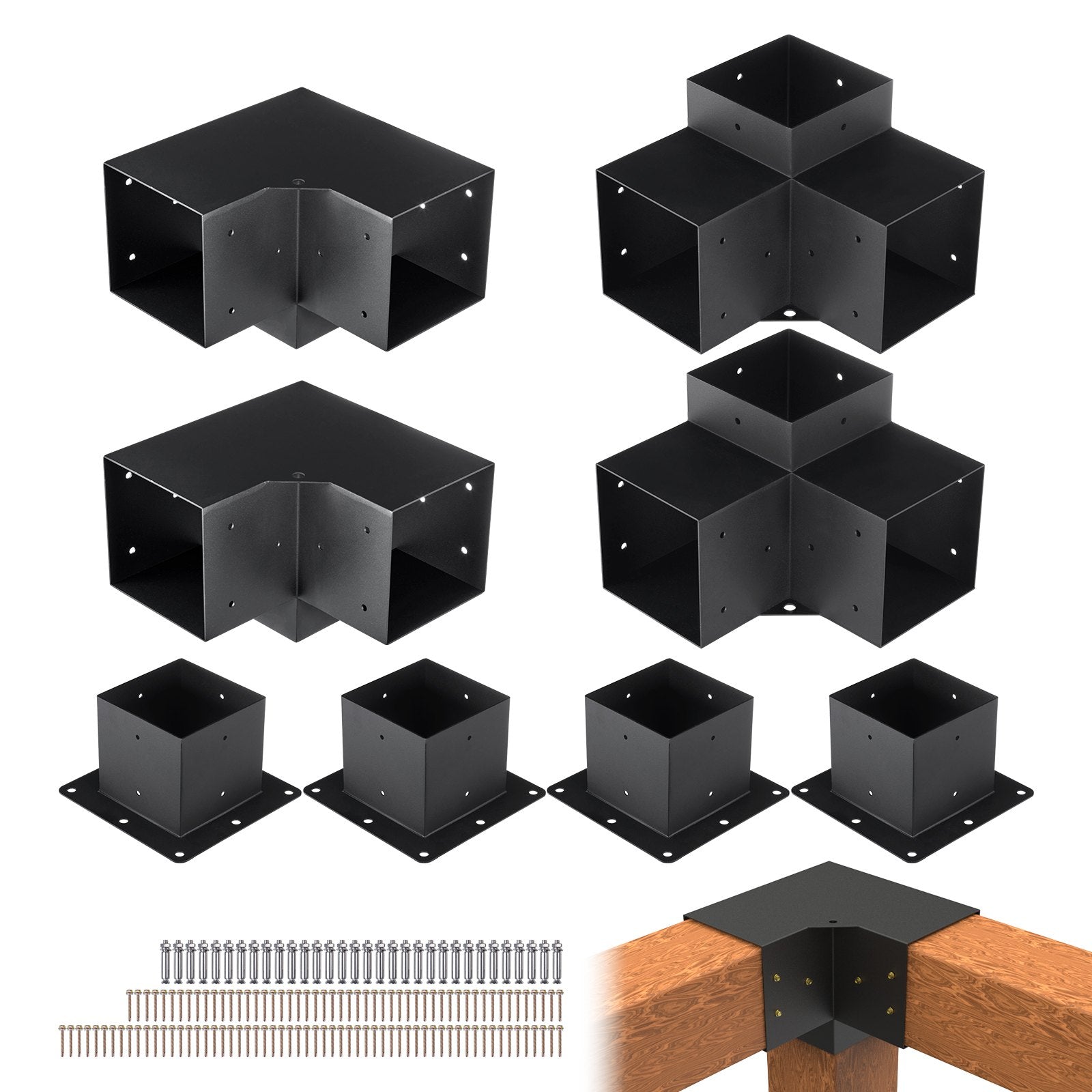 VEVOR Pergola Bracket Kit 6''x6'', 8pcs 3-Way Heavy Duty Corner Bracket Woodworks DIY Post Base Kit, Easy Installation Wooden Beams for Gazebos, Patio Pergolas, Log Cabin Outdoor Pergola Hardware