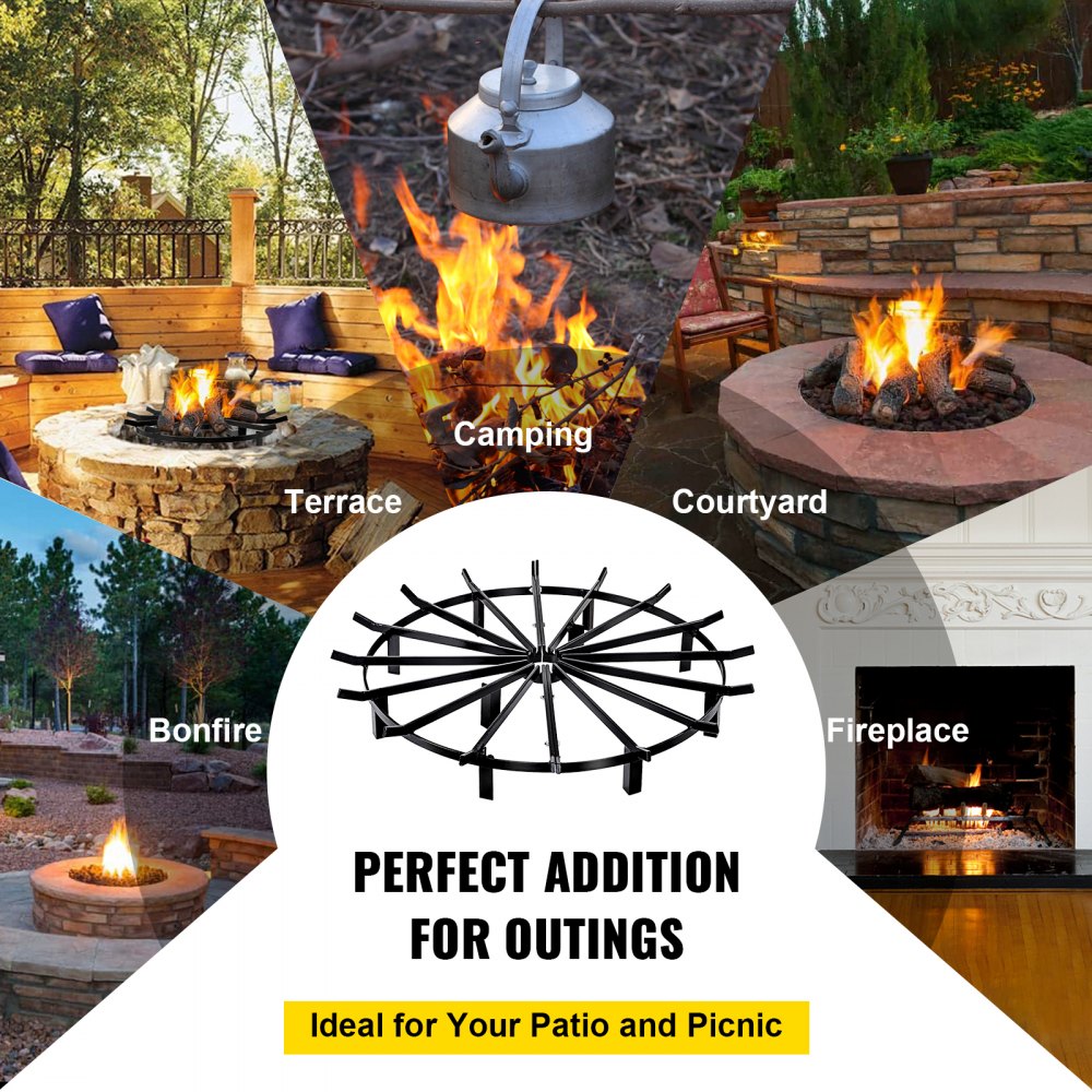 VEVOR 40in Fire Grate Log Grate ,Wagon Wheel Firewood Grates 16 Iron Bars, Fireplace Grates Burning Rack Holder 12 Legs for Indoor Chimney, Hearth Wood Stove and Outdoor Camping Fire Pit