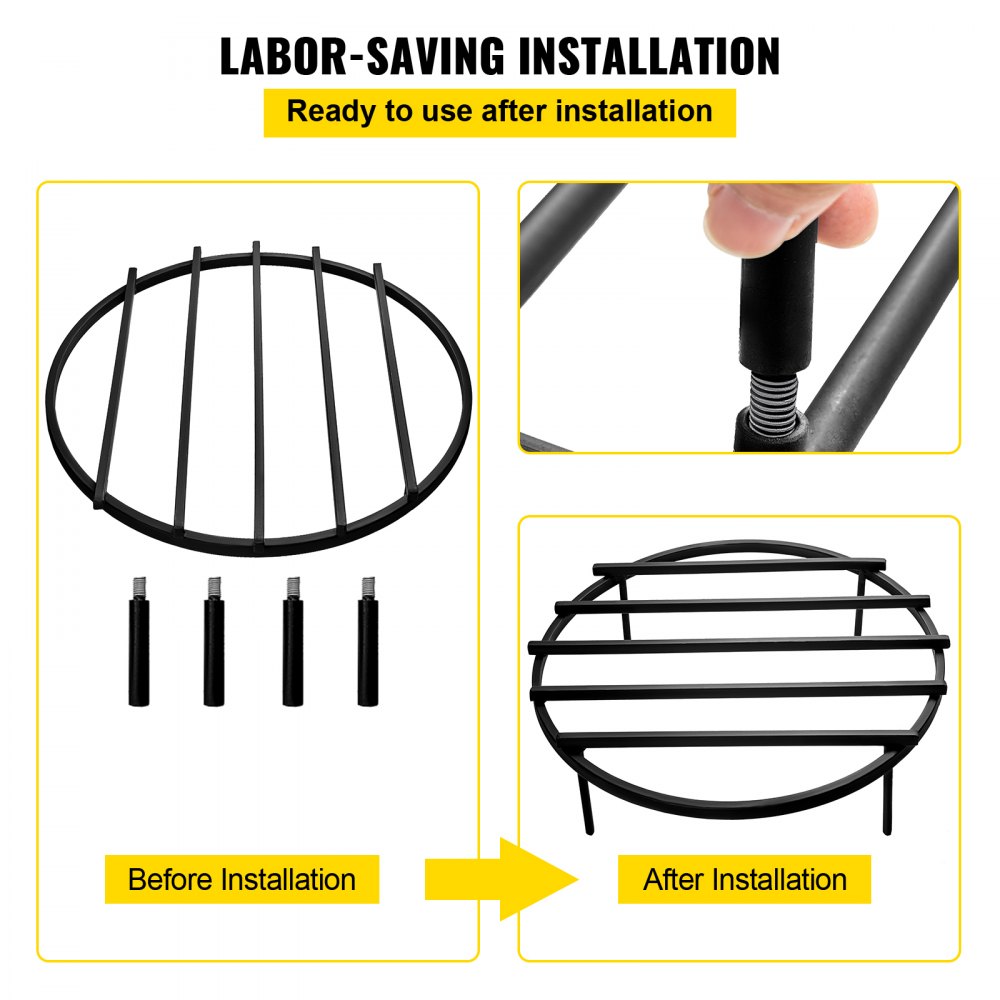 VEVOR Fire Pit Grate, Heavy Duty Iron Round Firewood Grate, Round Wood Fire Pit Grate 24\", Firepit Grate with Black Paint, Fire Grate with 4 Removable Legs for Burning Fireplace and Firepits