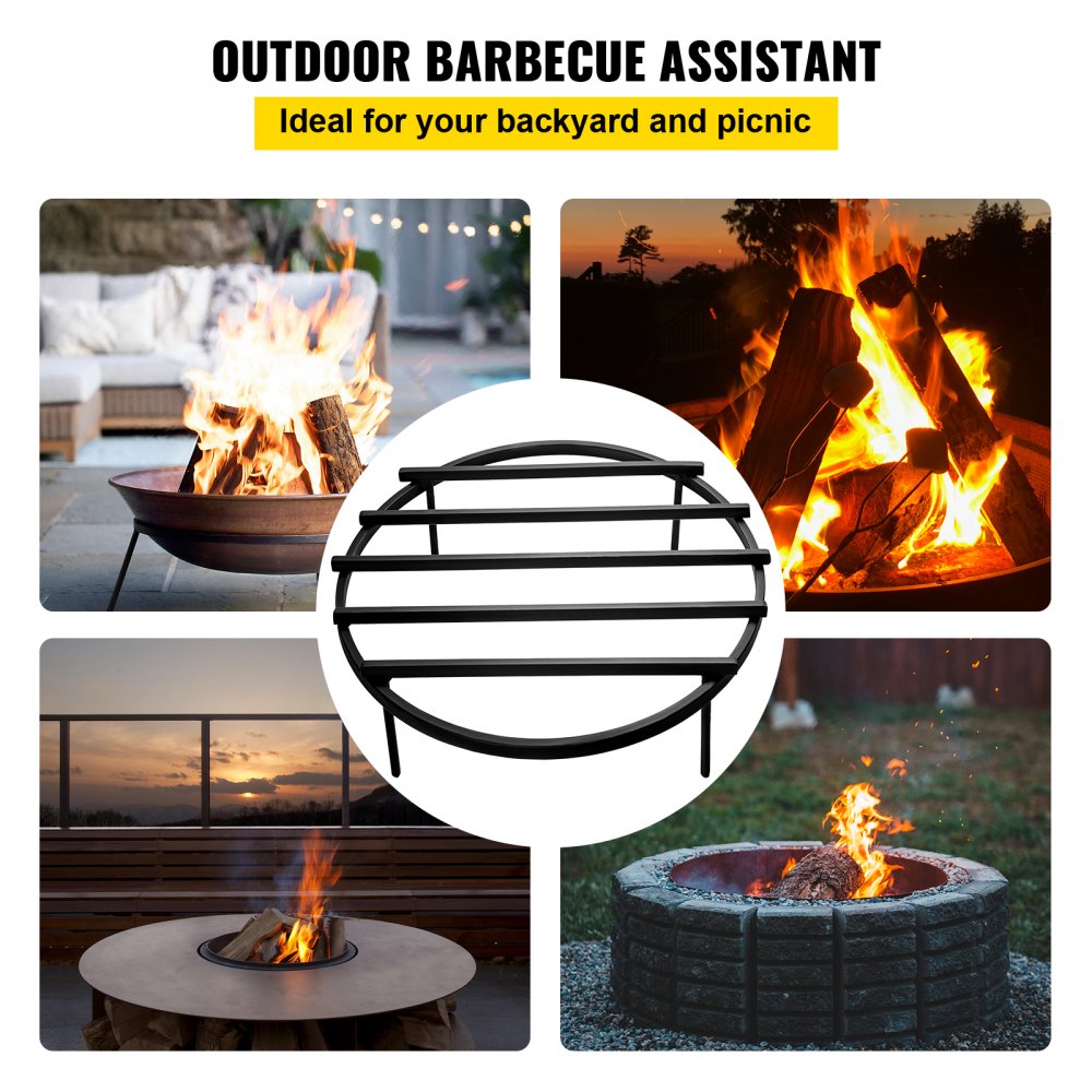 VEVOR Fire Pit Grate, Heavy Duty Iron Round Firewood Grate, Round Wood Fire Pit Grate 24\", Firepit Grate with Black Paint, Fire Grate with 4 Removable Legs for Burning Fireplace and Firepits