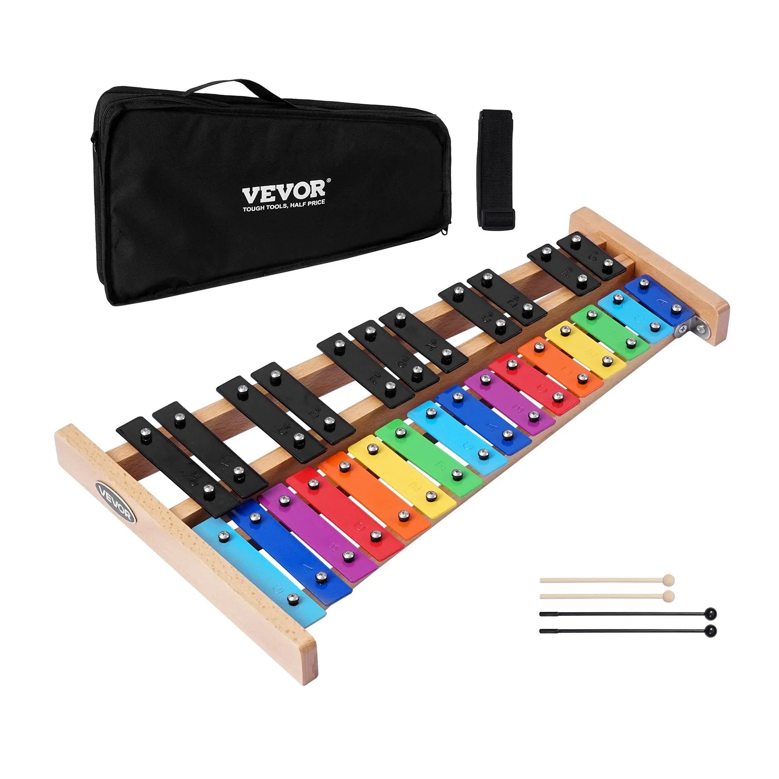 VEVOR Glockenspiel Xylophone, 27 Notes, Professional Xylophone Percussion Instrument, with Colorful Metal Keys, Includes 4 Mallets, Carrying Bag, Beginner Musical Instrument Kit for Adults and Kids