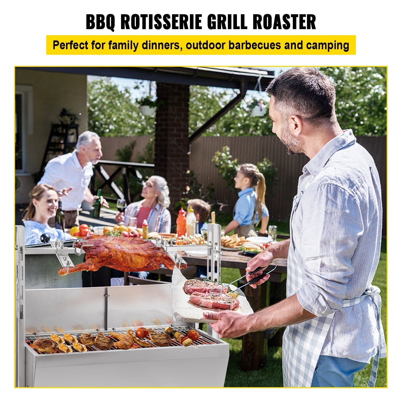 VEVOR 132 lbs/60KG 110V 132 lbs/60KG Rotisserie Grill Roaster BBQ Pig Lamb Stainless Steel, 132 lbs/60KG