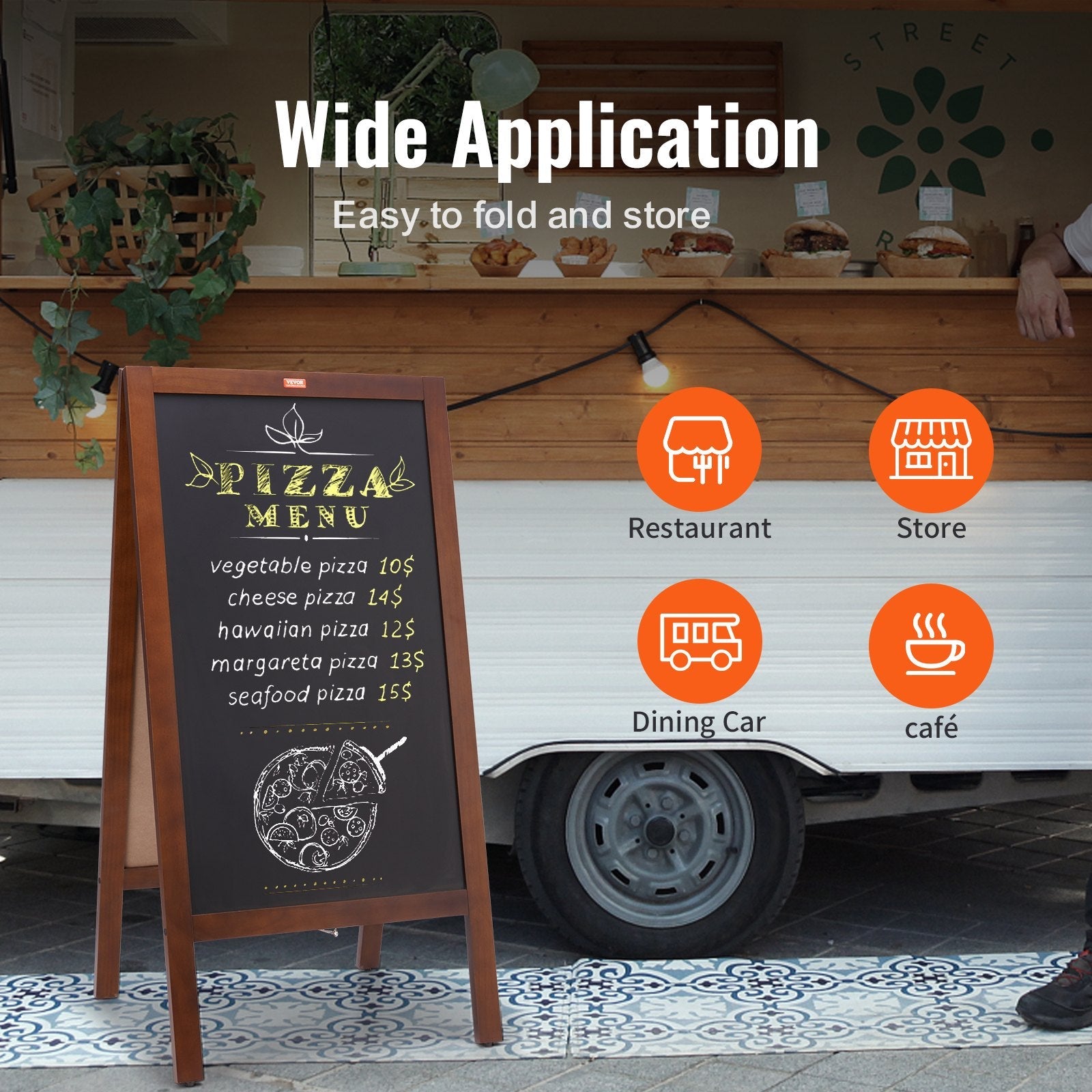 VEOVR A Frame Chalkboard Sign, 20"x40" Double-Sided Sidewalk Signs, Freestanding Vintage Wooden Chalk Board with Chalks & Magnetic Eraser, Rustic Brown Outdoor Sandwich Board For Kitchen Home Wedding