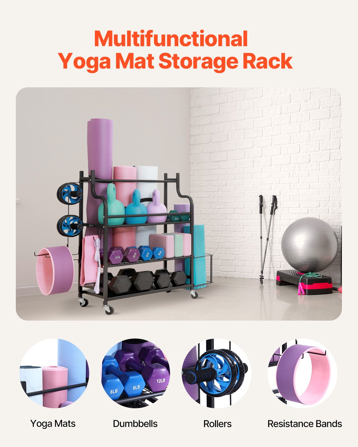 VEVOR Home Gym Workout Equipment Organizer Yoga Mat Storage Weight Rack Dumbbell