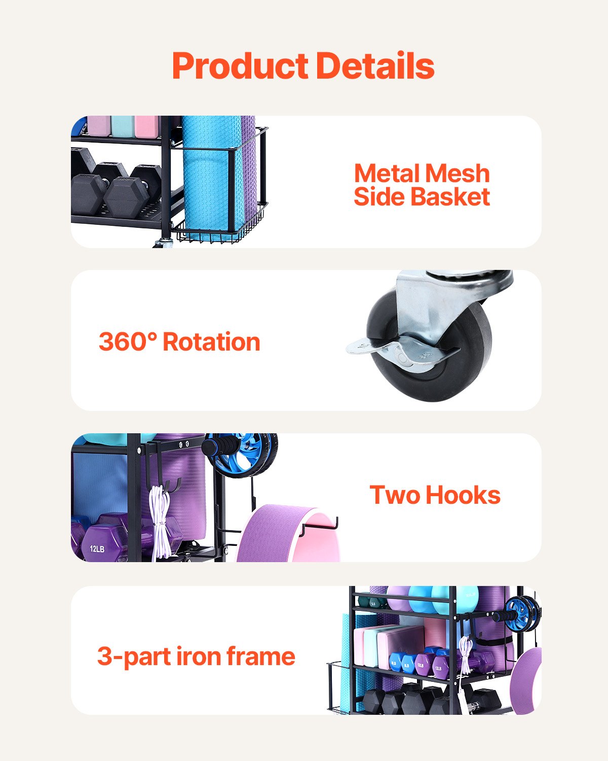 VEVOR Home Gym Workout Equipment Organizer Yoga Mat Storage Weight Rack Dumbbell