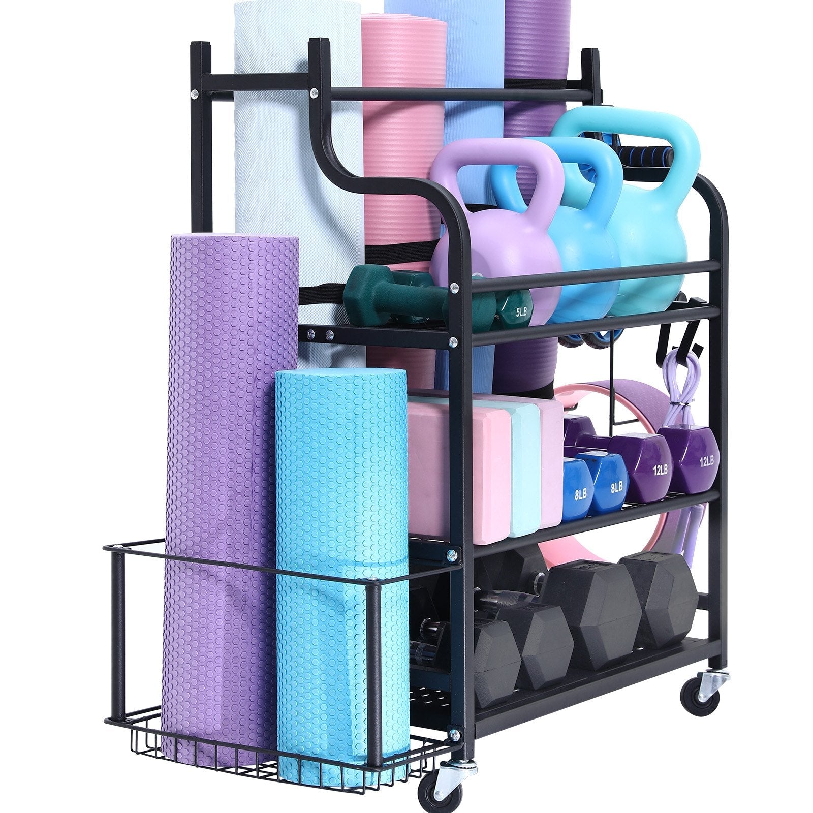 VEVOR Home Gym Workout Equipment Organizer Yoga Mat Storage Weight Rack Dumbbell