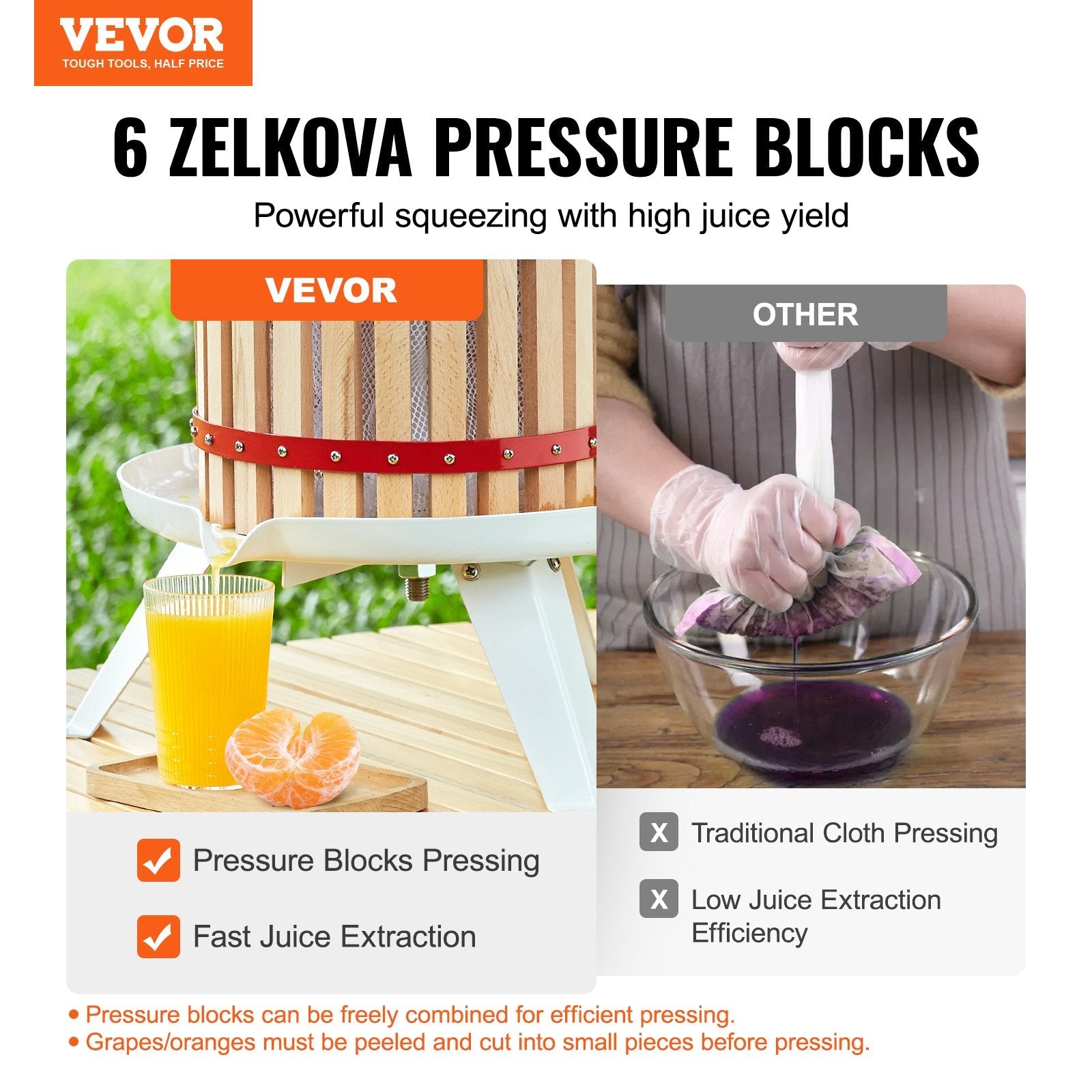 VEVOR Fruit Wine Press, 2.98 Gal/11.3L, Solid Wood Basket with 6 Blocks, Manual Juice Maker, Cider Apple Grape Tincture Vegetables Honey Olive Oil Making Press with Pole Handle Bar for Kitchen, Home