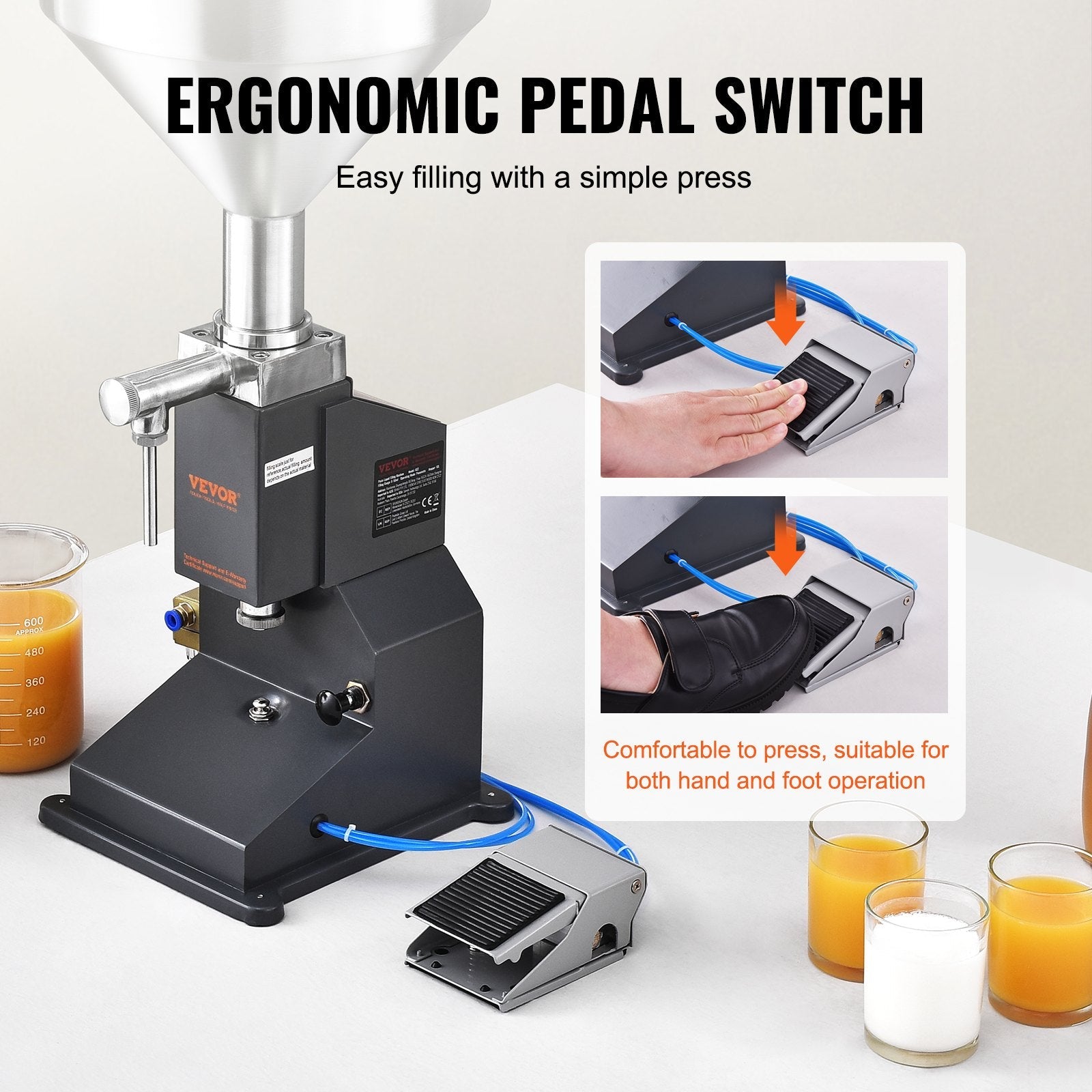 VEVOR Pneumatic Paste Liquid Filling Machine, 5-50ml Bottle Filler, Bottle Filling Machine, Stainless Steel Liquid Filler with Pedal for Milk Water Juice Essential Oil Shampoo Cosmetic Honey Lotion