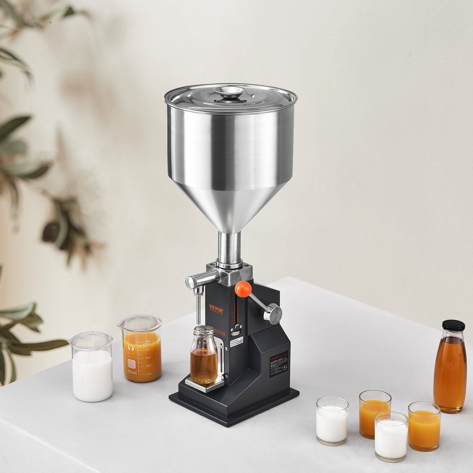 VEVOR Manual Paste Liquid Filling Machine, 5-50ml Bottle Filler, Adjustable Bottle Filling Machine, Stainless Steel Liquid Filler with Hopper for Milk Water Juice Essential Oil Shampoo Cosmetic Honey
