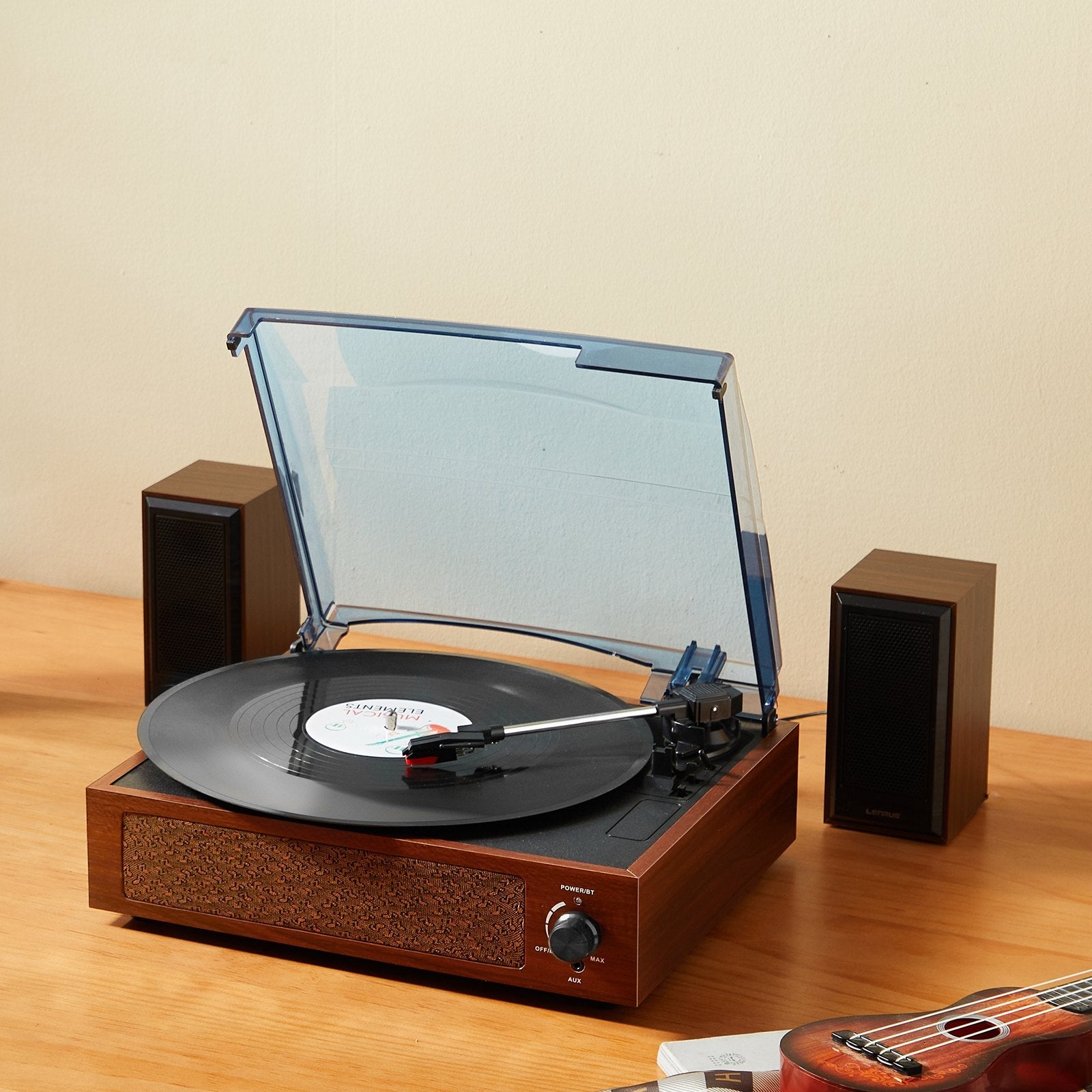 VEVOR Bluetooth Vinyl Record Player 3-Speed Belt Driven Turntable 10W Speakers