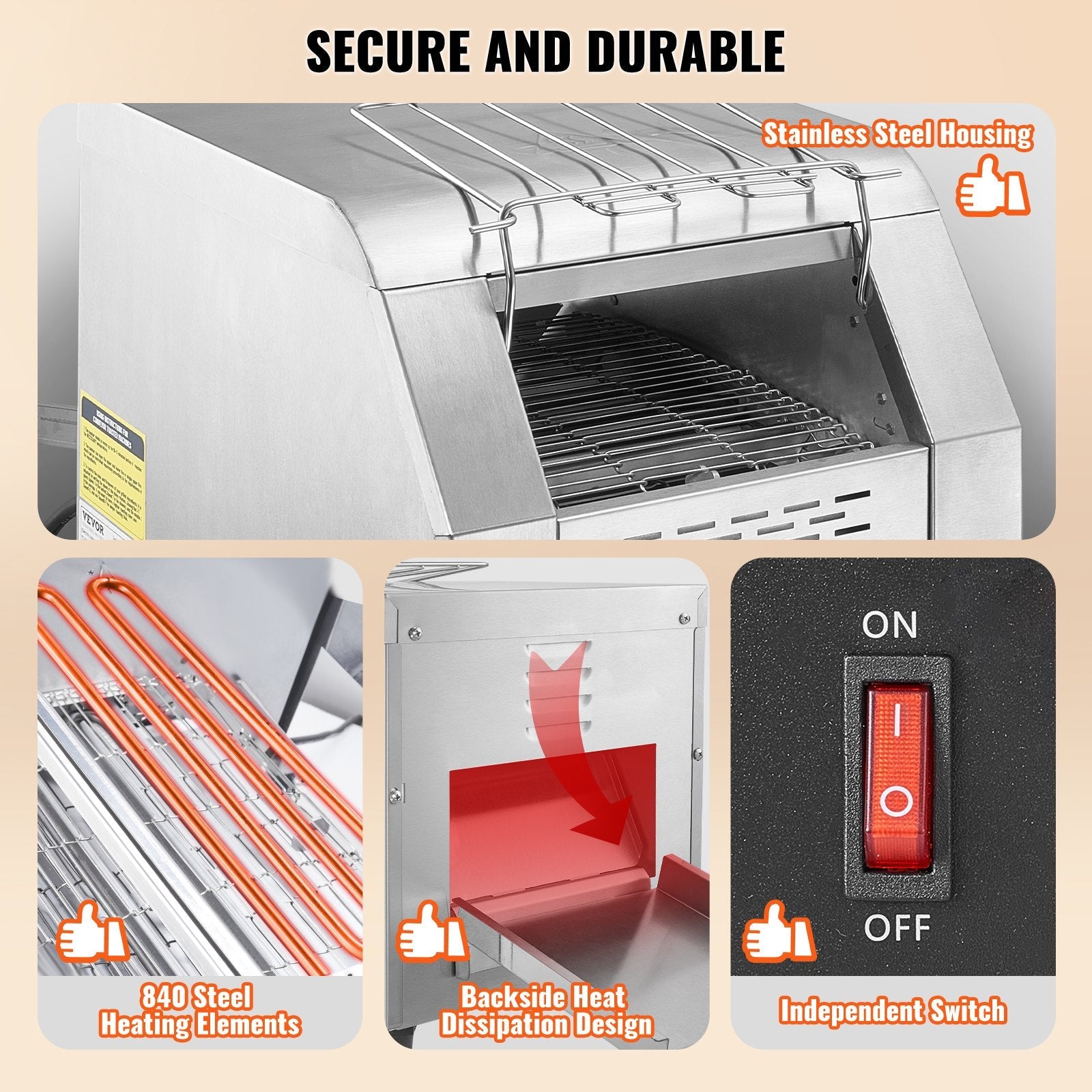 VEVOR Commercial Conveyor Toaster, 150 Slices/Hour Conveyor Belt Toaster, Heavy Duty Stainless Steel Commercial Toaster Oven, Electric Restaurant Commercial Toaster for Toast Bun, Bagel, Bread