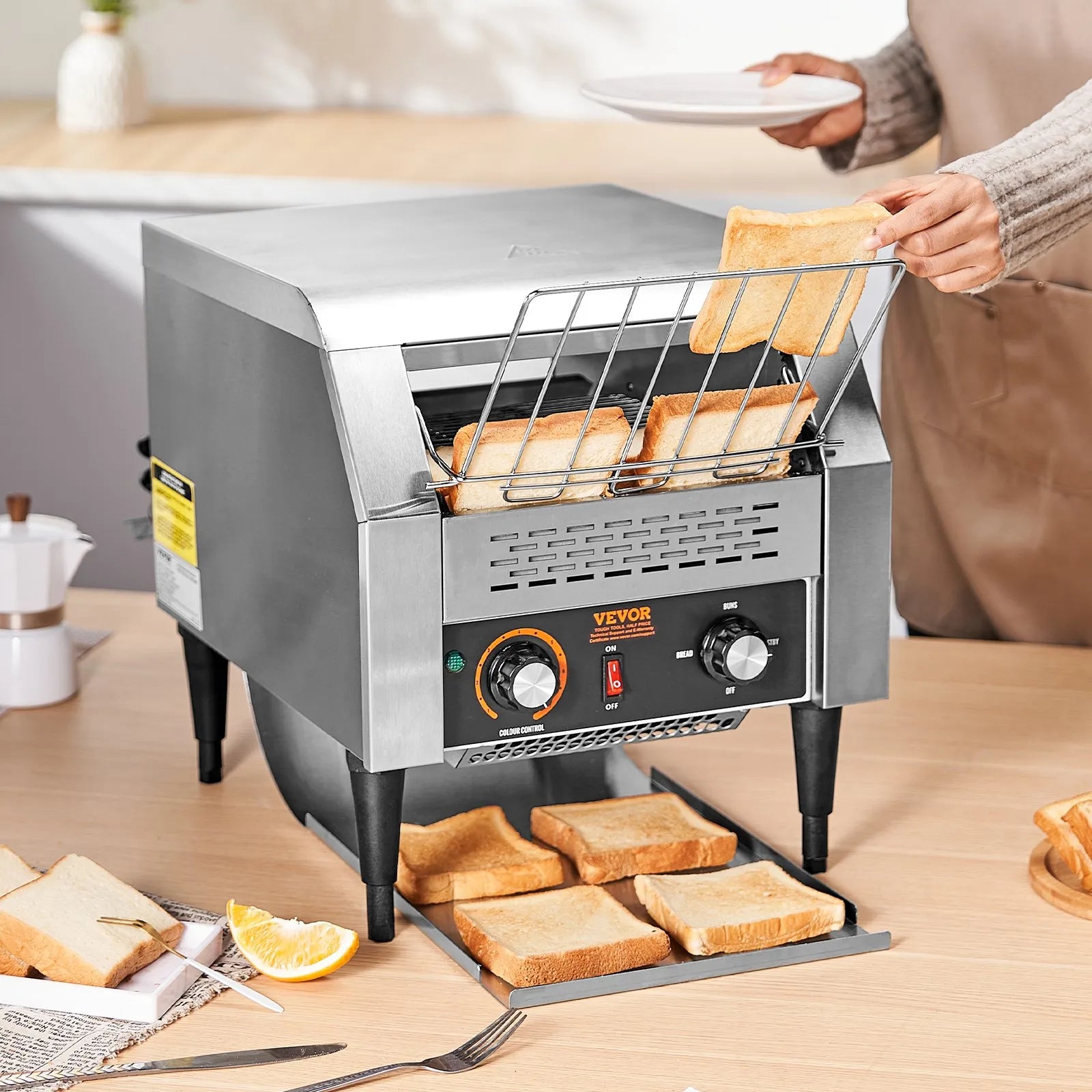 VEVOR Commercial Conveyor Toaster, 300 Slices/Hour Conveyor Belt Toaster, Heavy Duty Stainless Steel Commercial Toaster Oven, Electric Restaurant Commercial Toaster for Toast Bun, Bagel, Bread