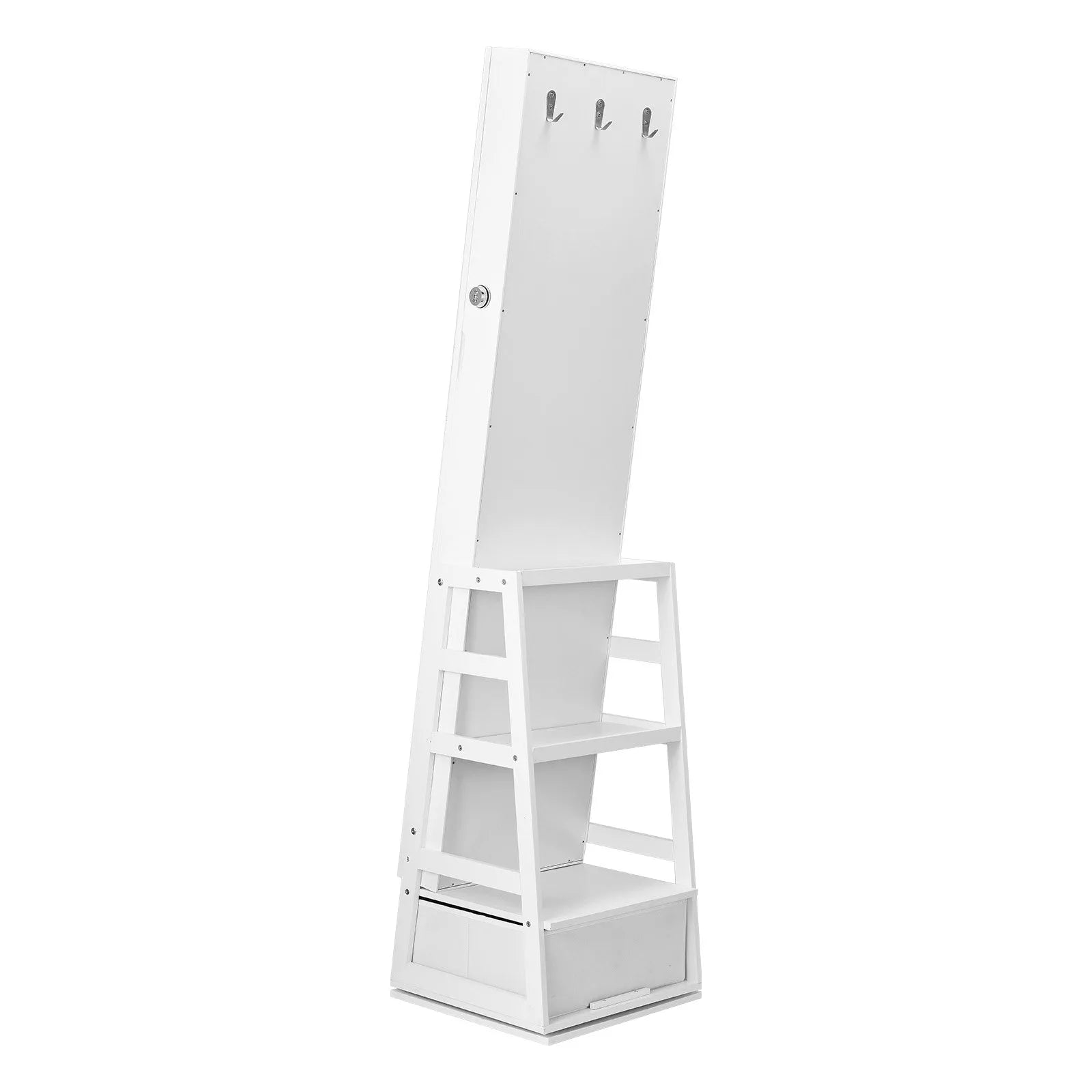 VEVOR Mirror Jewelry Cabinet 360° Swivel Standing Mirror with Storage White