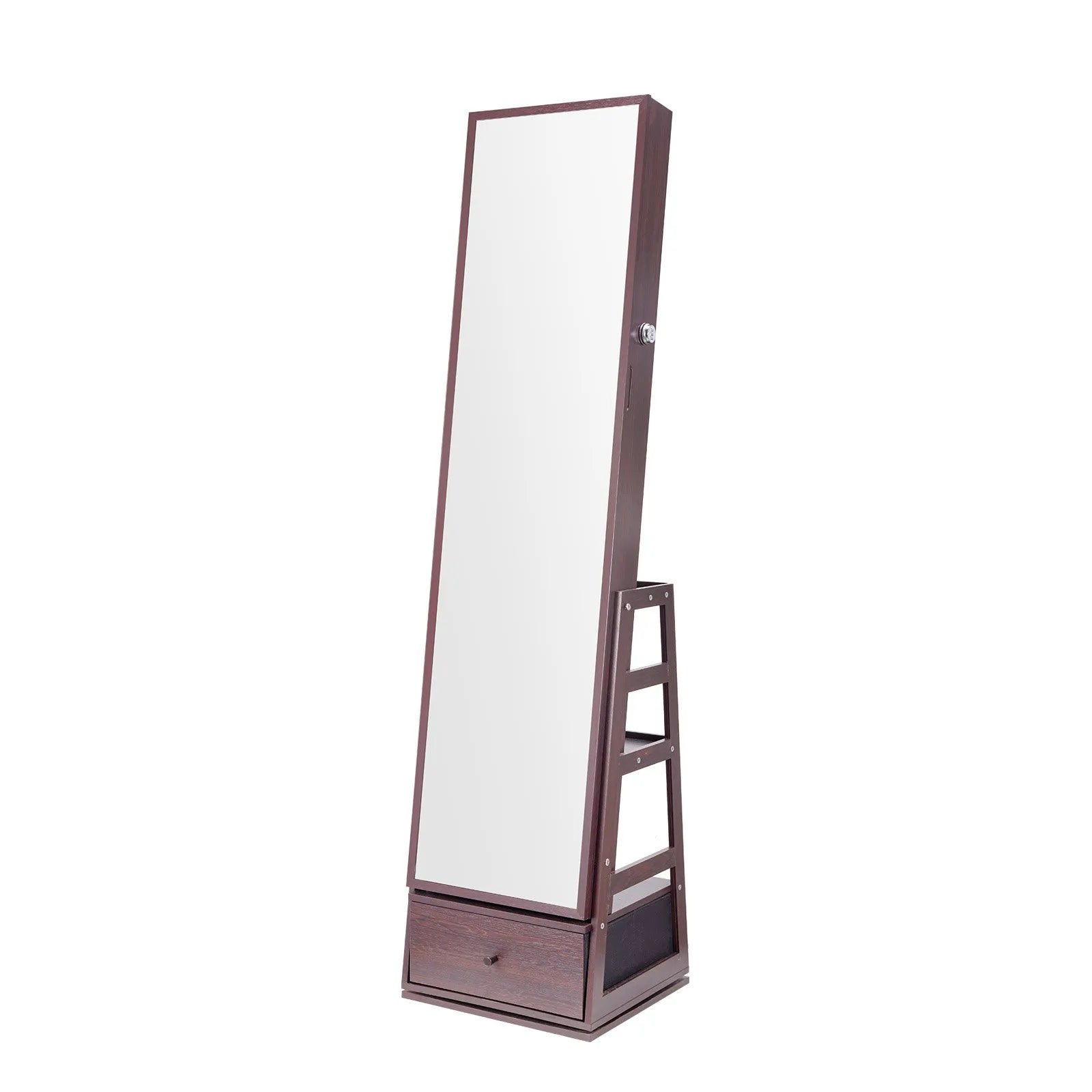 VEVOR Mirror Jewelry Cabinet 360° Swivel Standing Mirror with Storage Brown
