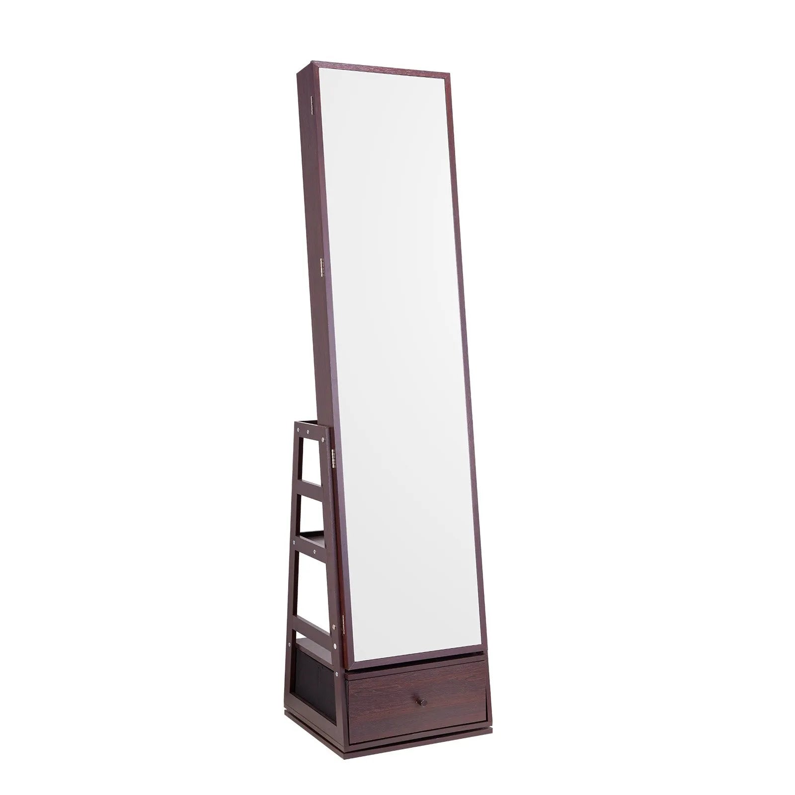 VEVOR Mirror Jewelry Cabinet 360° Swivel Standing Mirror with Storage Brown
