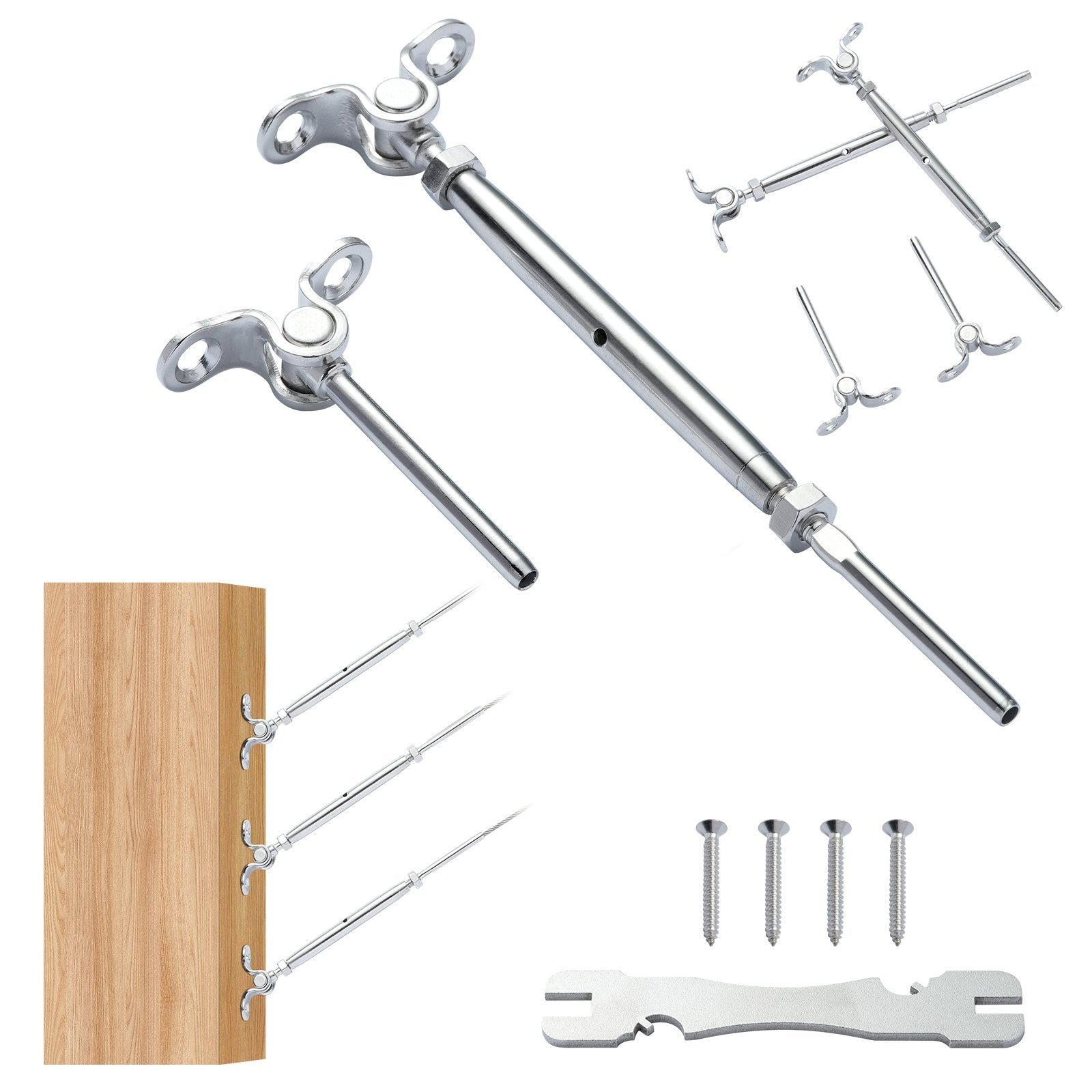 VEVOR T316 Stainless Steel Adjustable Angle 1/8" Cable Railing Kit/Hardware for Wood Post?Marine Grade for 1/8"Wire Rope,0-180-Degree Angle & Easy Installation, Silver (10 Pack)