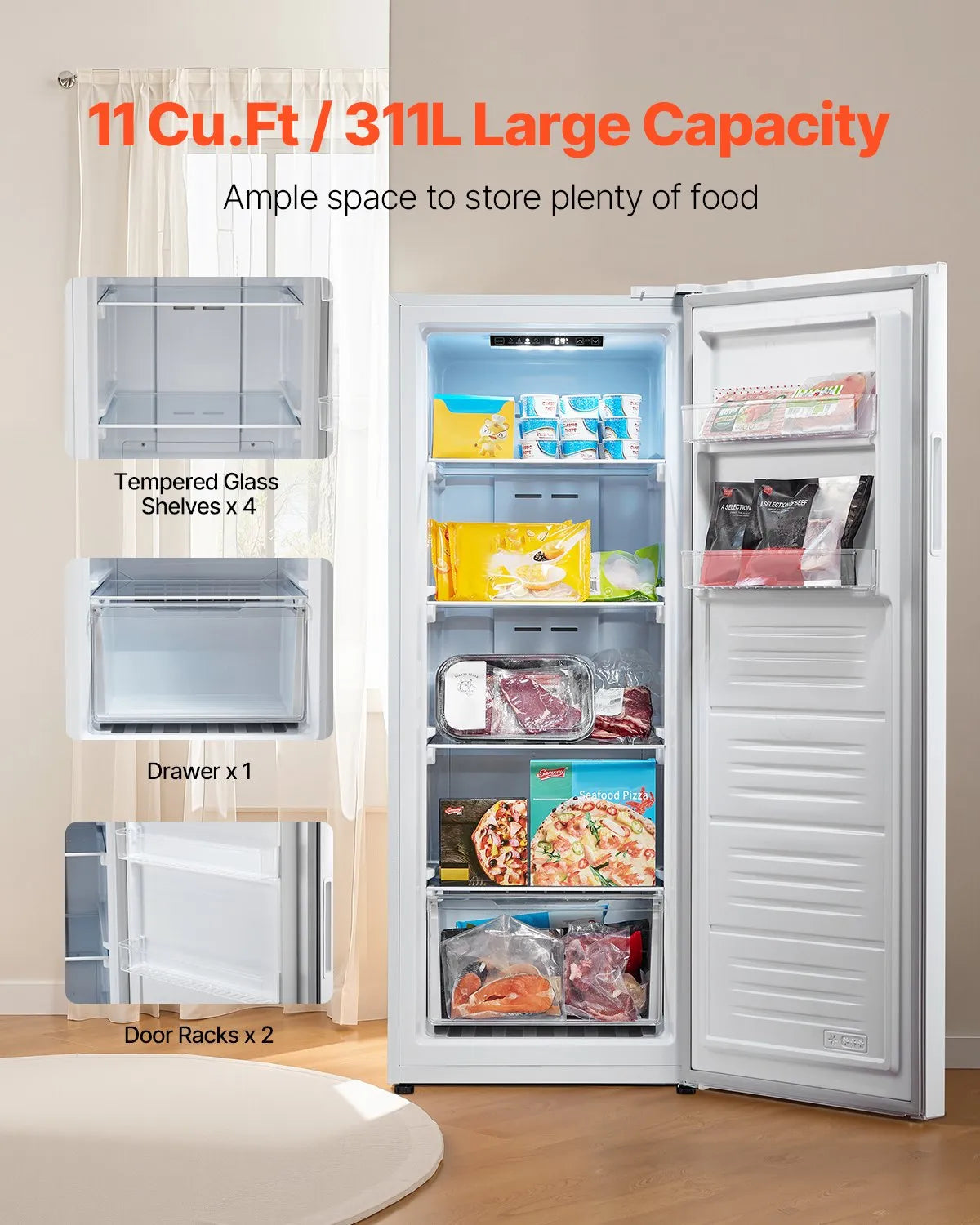 VEVOR Convertible Freezer/Refrigerator 11 Cu.Ft Frost Free Upright Freezer Home