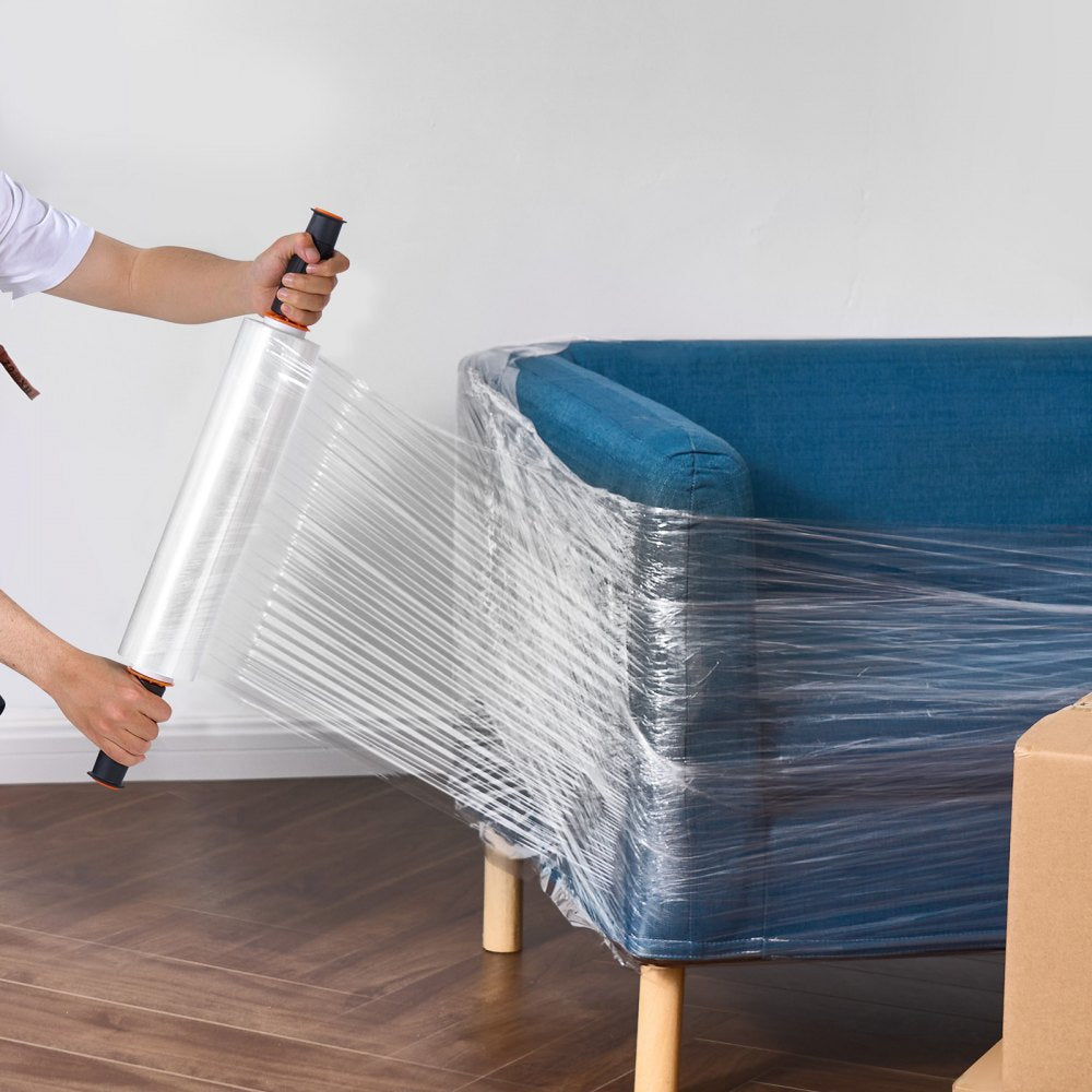 VEVOR Stretch Film, 15 inches x 1000 feet, 1 Pack, 60 Gauge Industrial Strength Clear Durable Stretch Wrap Roll, Heavy Duty Shrink Film Stretch Wrap with Handles for Pallet Wrapping Shipping Moving