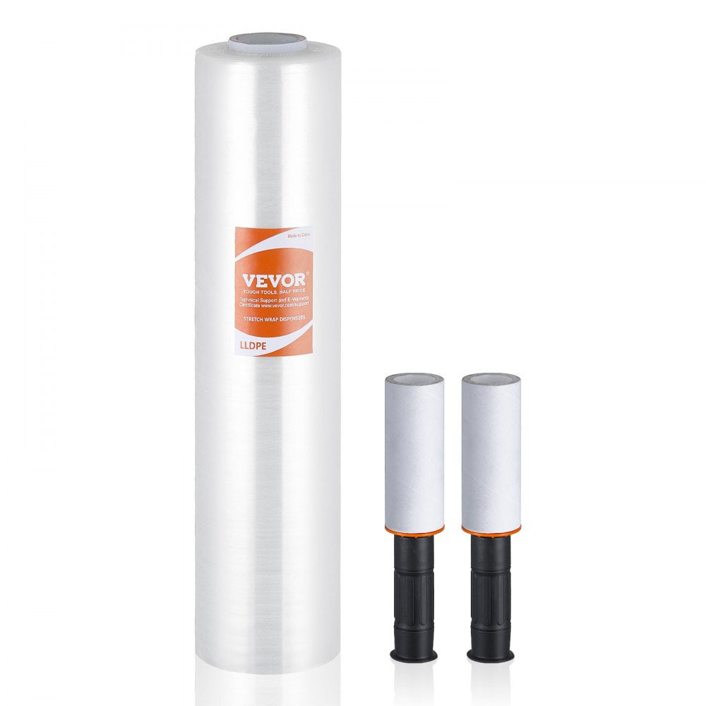 VEVOR Stretch Film, 15 inches x 1000 feet, 1 Pack, 60 Gauge Industrial Strength Clear Durable Stretch Wrap Roll, Heavy Duty Shrink Film Stretch Wrap with Handles for Pallet Wrapping Shipping Moving