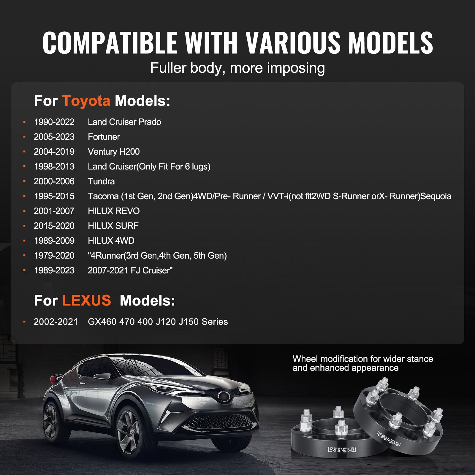 VEVOR 1.25" 6"x5.5" Wheel Spacers Wheel Adapters 6 Lug Forged Spacer 4 PCS Black