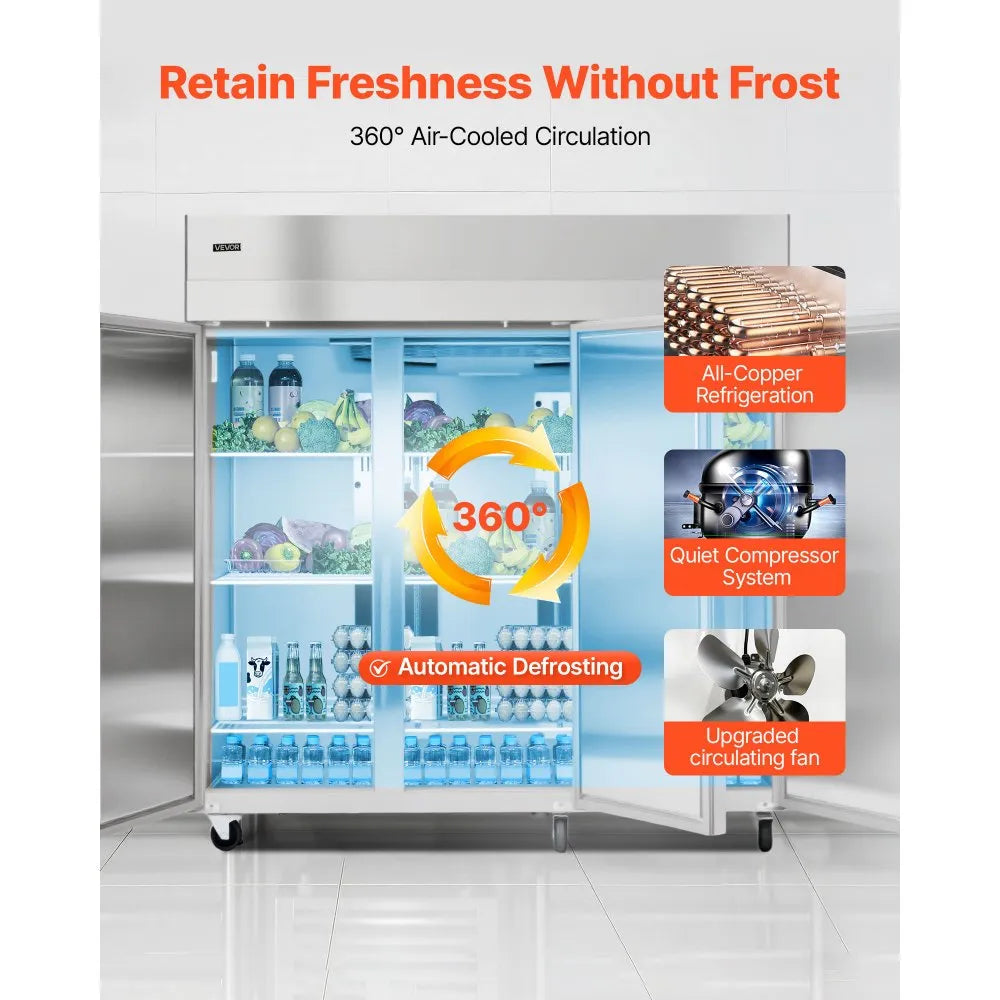 72" Commercial Reach-In Refrigerator – 52 Cu. Ft. Three-Door Stainless Steel Refrigerator with Auto Defrost