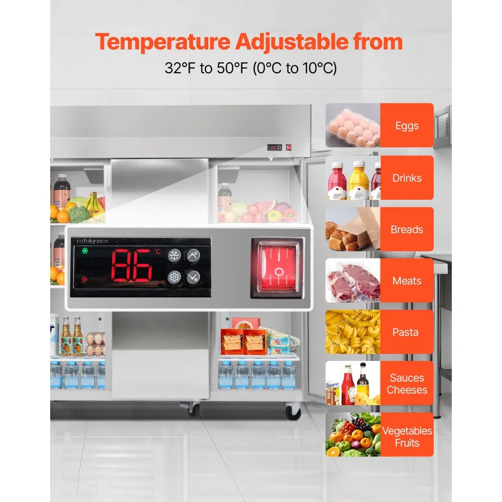72" Commercial Reach-In Refrigerator – 52 Cu. Ft. Three-Door Stainless Steel Refrigerator with Auto Defrost
