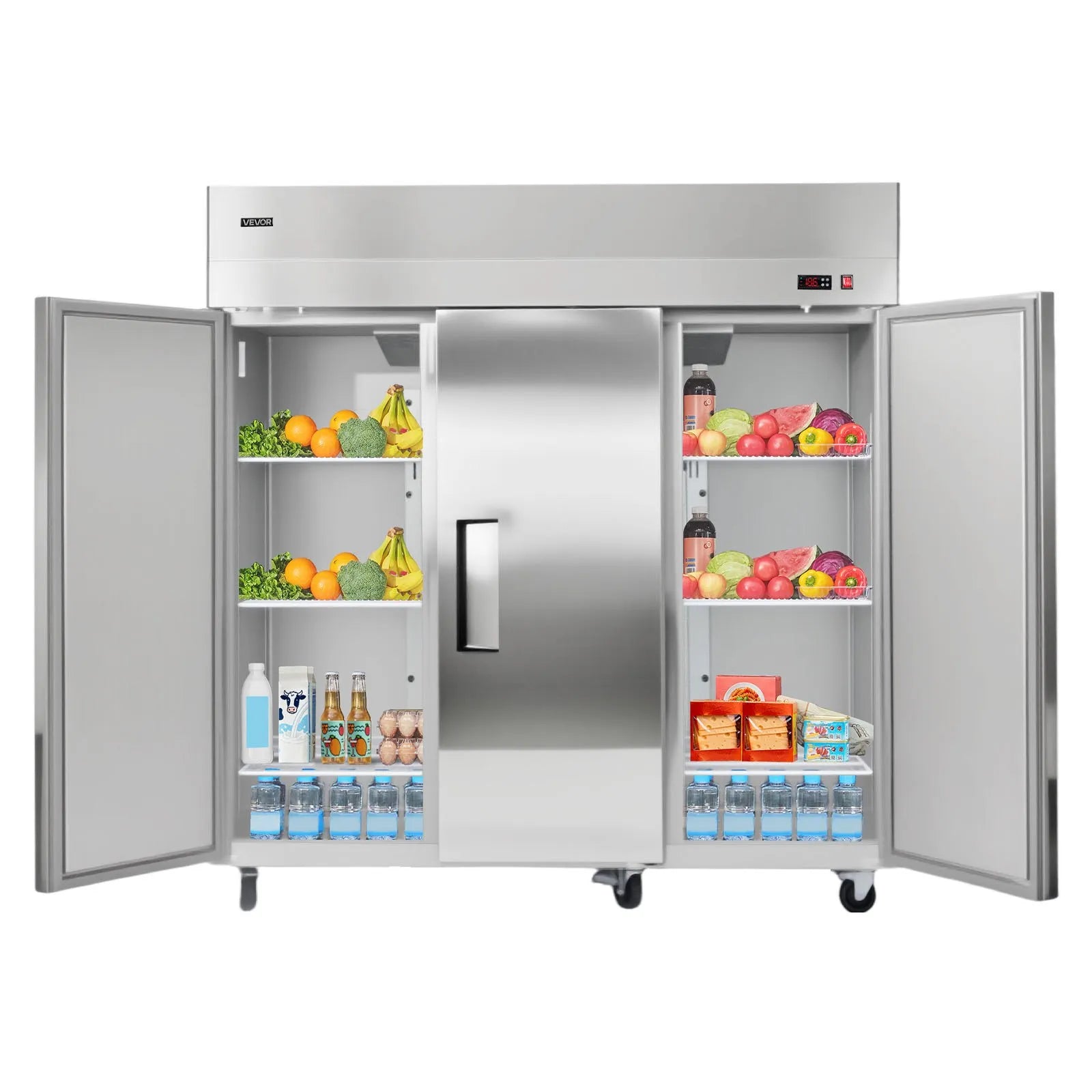 72" Commercial Reach-In Refrigerator – 52 Cu. Ft. Three-Door Stainless Steel Refrigerator with Auto Defrost