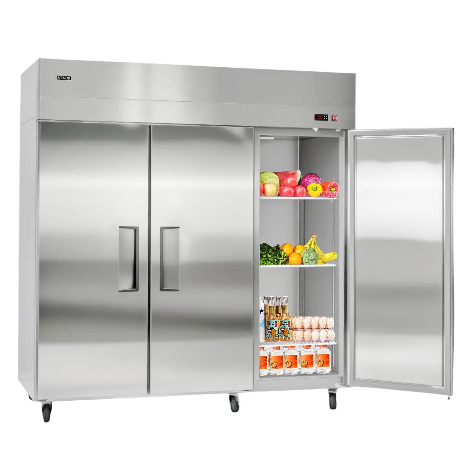 72" Commercial Reach-In Refrigerator – 52 Cu. Ft. Three-Door Stainless Steel Refrigerator with Auto Defrost