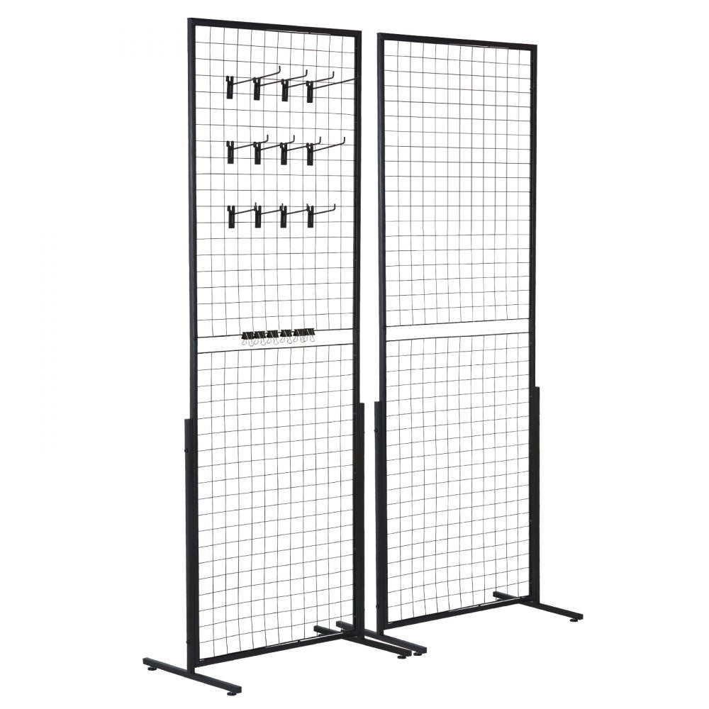 VEVOR 2' x 5.6' Grid Wall Panels Tower, 2 Packs Wire Gridwall Display Racks with T-Base Floorstanding, Double Side Gridwall Panels for Art Craft Shows, Retail Display with Extra Clips and Hooks