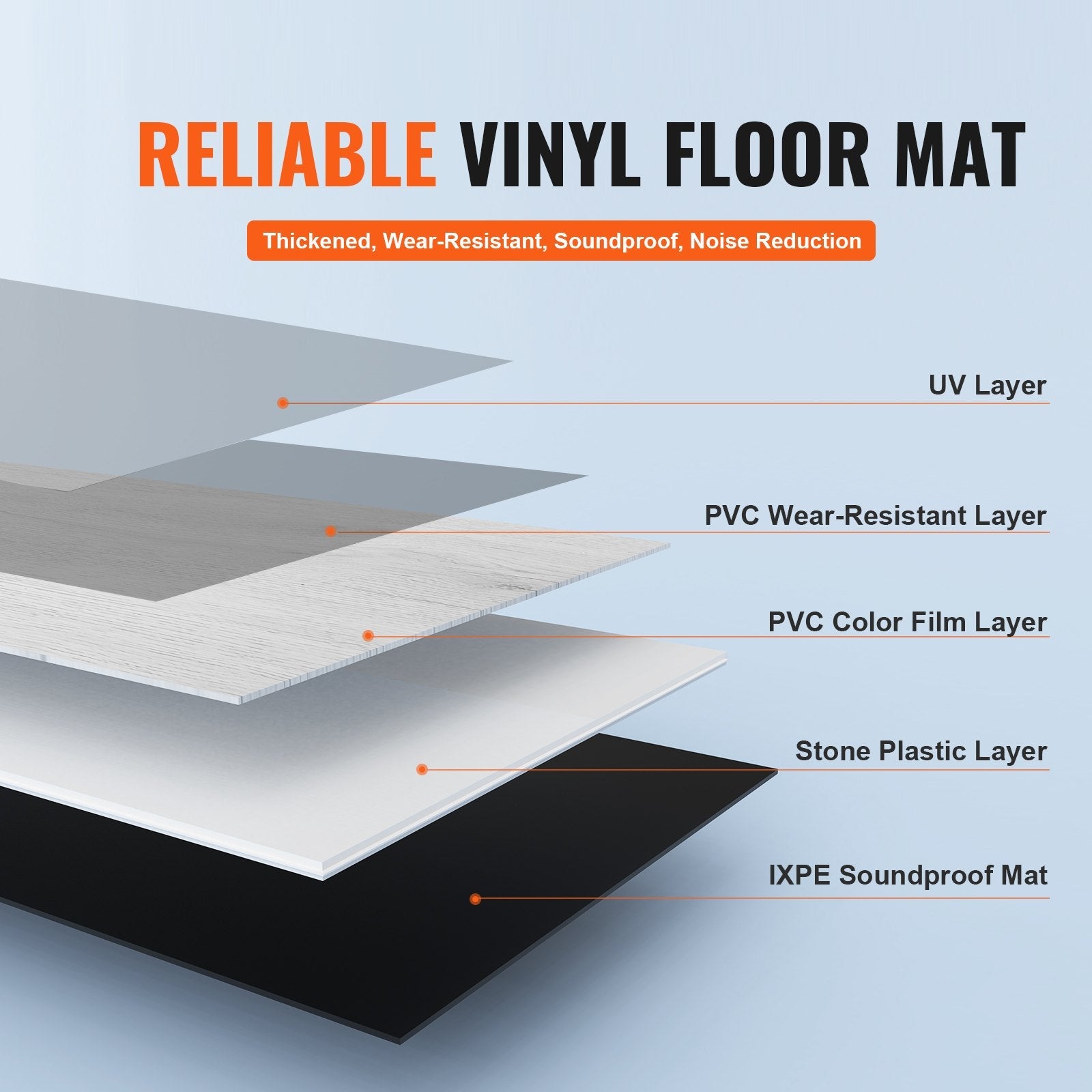 VEVOR Interlocking Vinyl Floor Tiles 48 x 7.3 inch, 10 Tiles 5.5mm Thick Snap Together, Light Gray Wood Grain DIY Flooring for Kitchen, Dining Room, Bedrooms & Bathrooms, Easy for Home Decor