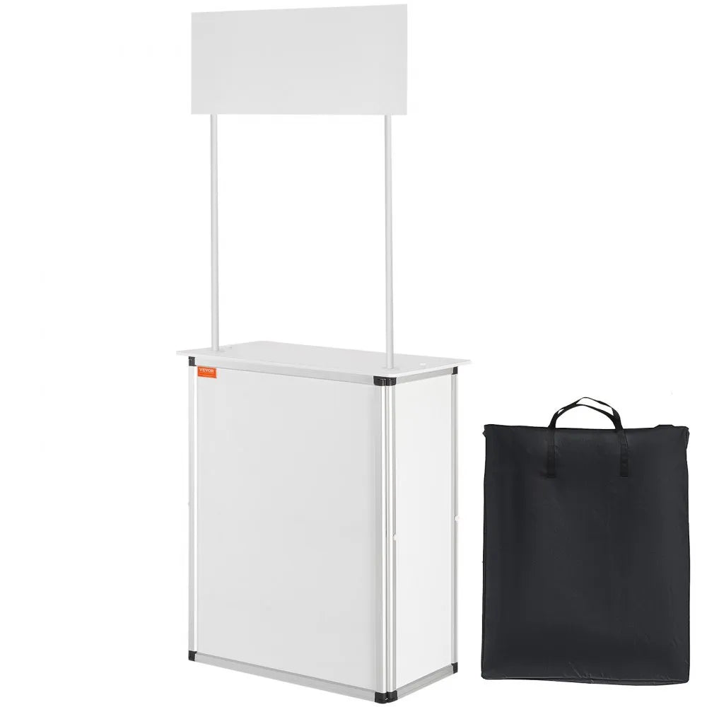 VEVOR Portable Tradeshow Podium Table, 30.91" x 14.96" x 71.46", Display Exhibition Counter Stand Booth Fair with Wall, Foldable Promotion Retail Bar Table Pop Up Podium with Storage Rack/Carrying Bag