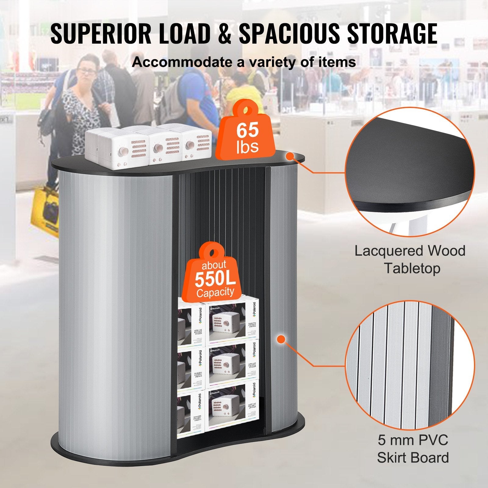 VEVOR Portable Tradeshow Podium Table, 35.43" x 19.29" x 37.01", Display Exhibition Counter Stand Booth Fair with Wall, Foldable Promotion Retail Bar Table Pop Up Podium Counter with Carrying Bag