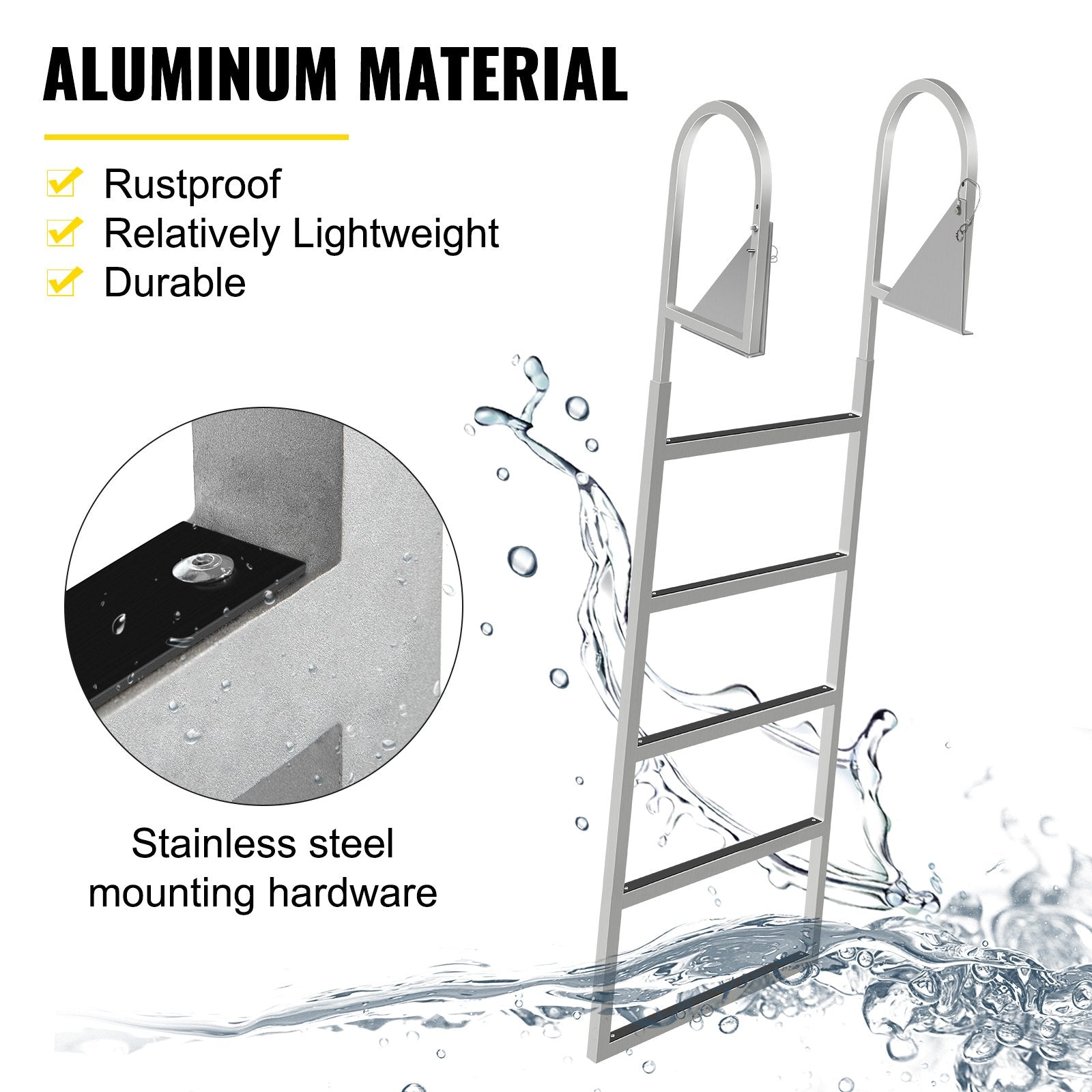 VEVOR Dock Ladders Flip Up, Dock Ladder with Rubber Mat, Swim Ladder Aluminum 5 Step, Each Step 21.5\" x 1.2\", 350Lbs Load, for Lake, Marine Boarding, Pool