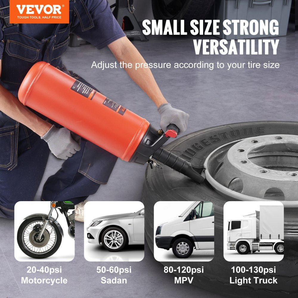 VEVOR Tire Bead Blaster, 150 PSI, Handheld 2.4 Gal/9 L Air Bead Seater, Portable Inflation Tool, 87-116 PSI for Trucks, ATVs, Cars, and Tractor Tire Repairs