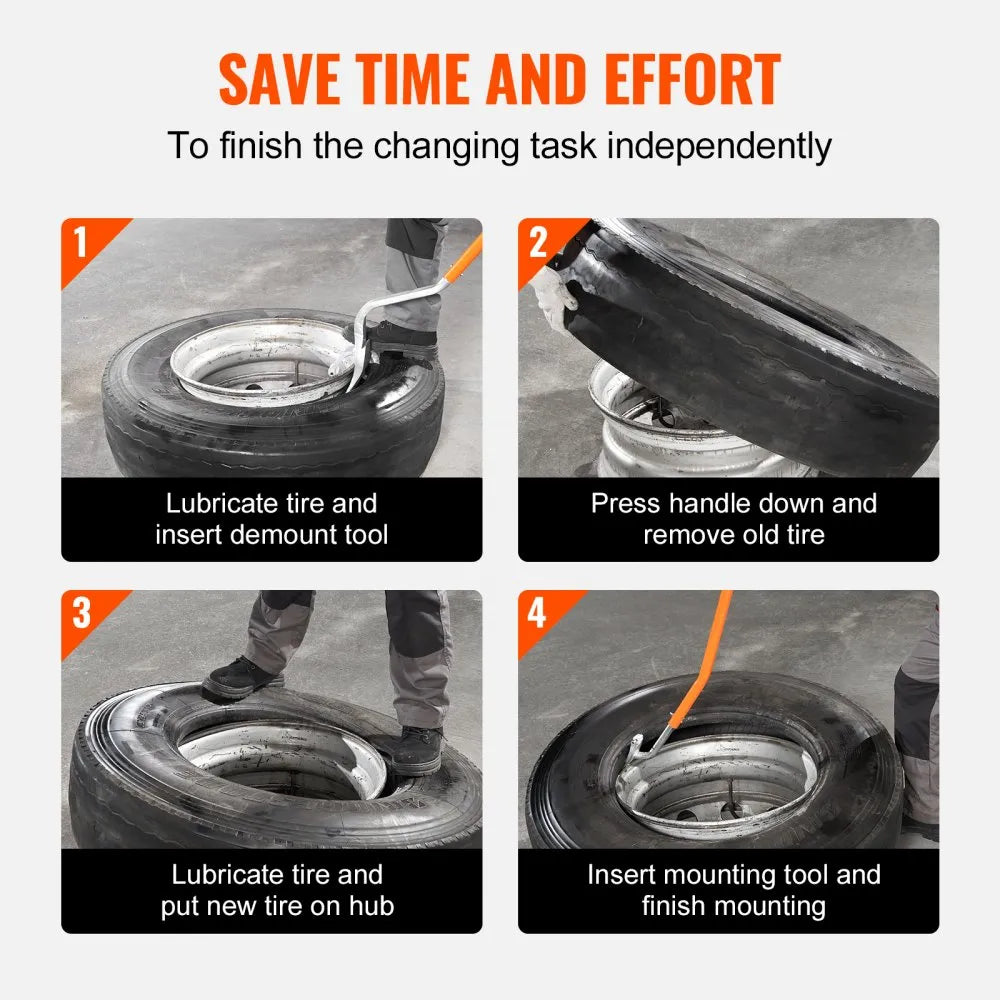 VEVOR Tire Mount Demount Tool, 22.5"-24.5" Manual Steel Tire Changer Mount Demount Removal Tool, with Extra Bead Keeper, Tubeless Truck Bead Breaker, 3 PCS Tire Changing Tools, Orange