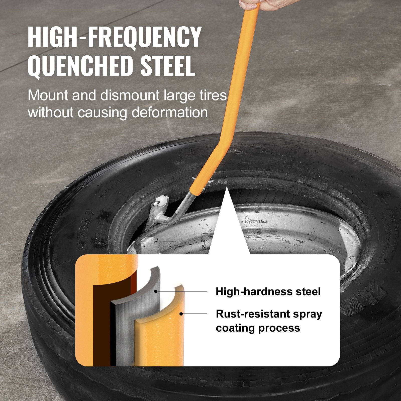 VEVOR Tire Mount Demount Tool, 22.5-24.5 inch Manual Steel Tire Changer Mount Demount Removal Tool, with Extra Bead Keeper, Tubeless Truck Bead Breaker, 3 PCS Tire Changing Tools, Orange