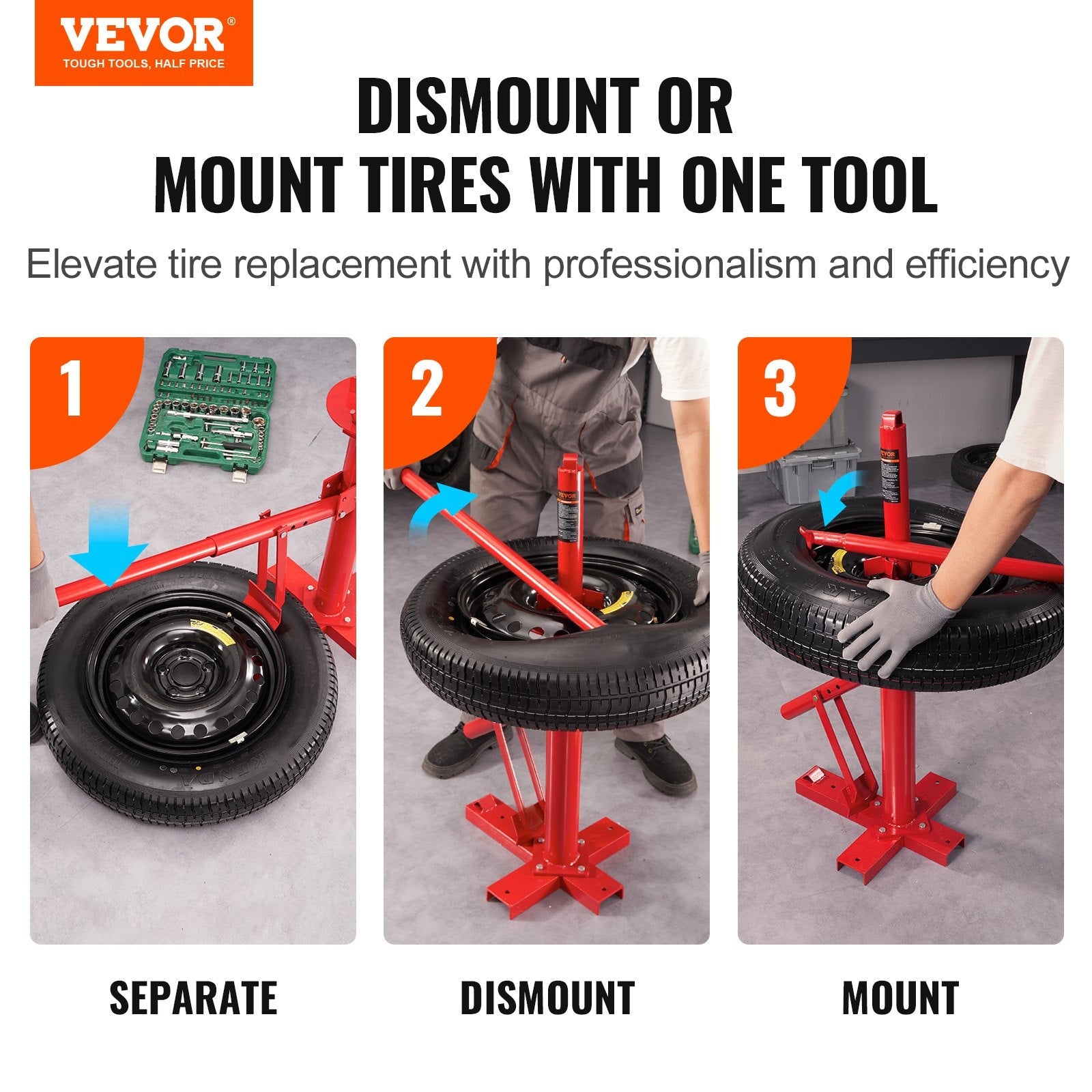 VEVOR Manual Tire Changer, Portable Hand Bead Breaker Mounting Tool for 8" - 16" Tires, Compatible with Car Truck Trailer, Tire Mounting Machine for Home Garage Small Auto Shop