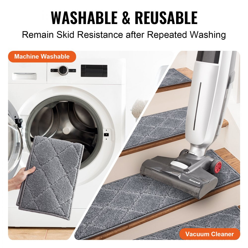 VEVOR Stair Treads, Stairs Carpet Non Slip 9" x 28", Indoor Stair Runner for Wooden Steps, Anti Slip Carpet Soft Edging Stair Rugs Mats for Kids Elders and Dogs, 15 pcs, Gray