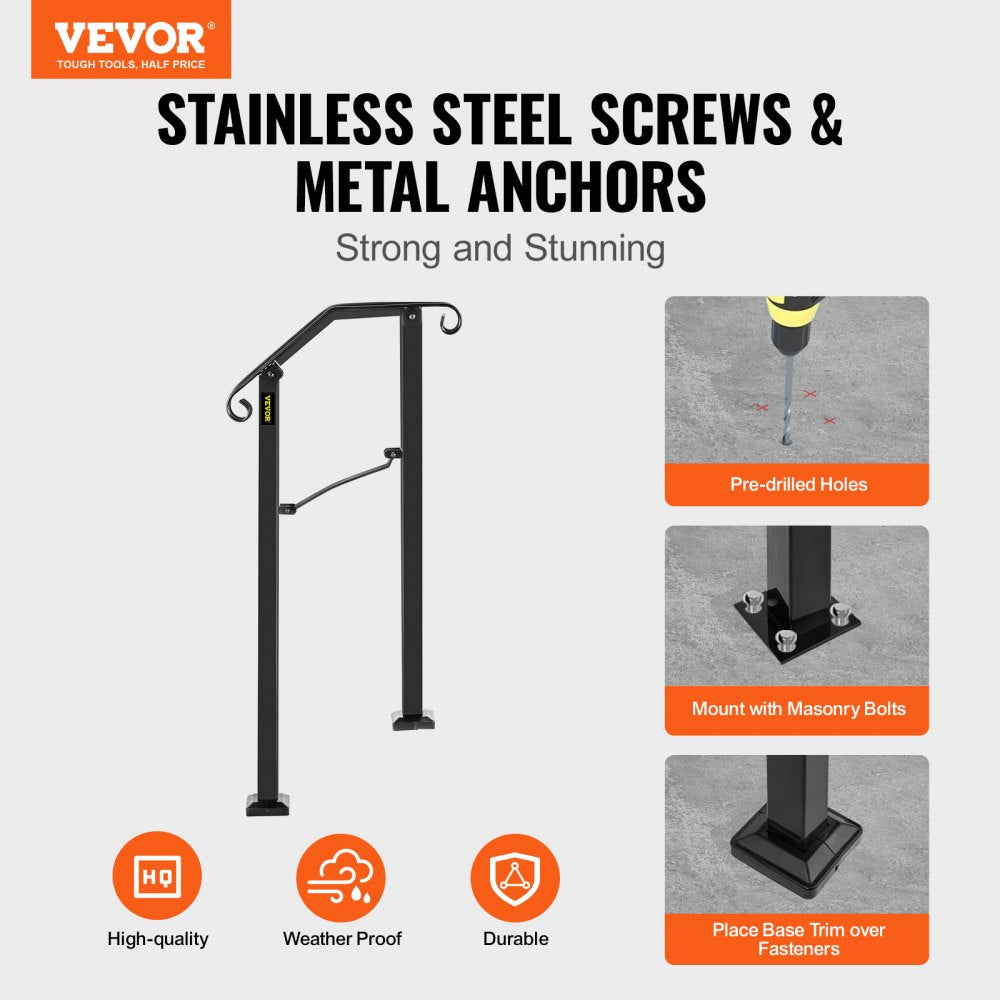 Fits 1 Step Handrail Arch #1 Matte Black Iron Powder Coating Brick Steps