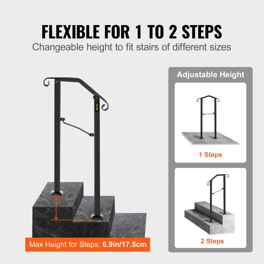 Fits 1 Step Handrail Arch #1 Matte Black Iron Powder Coating Brick Steps