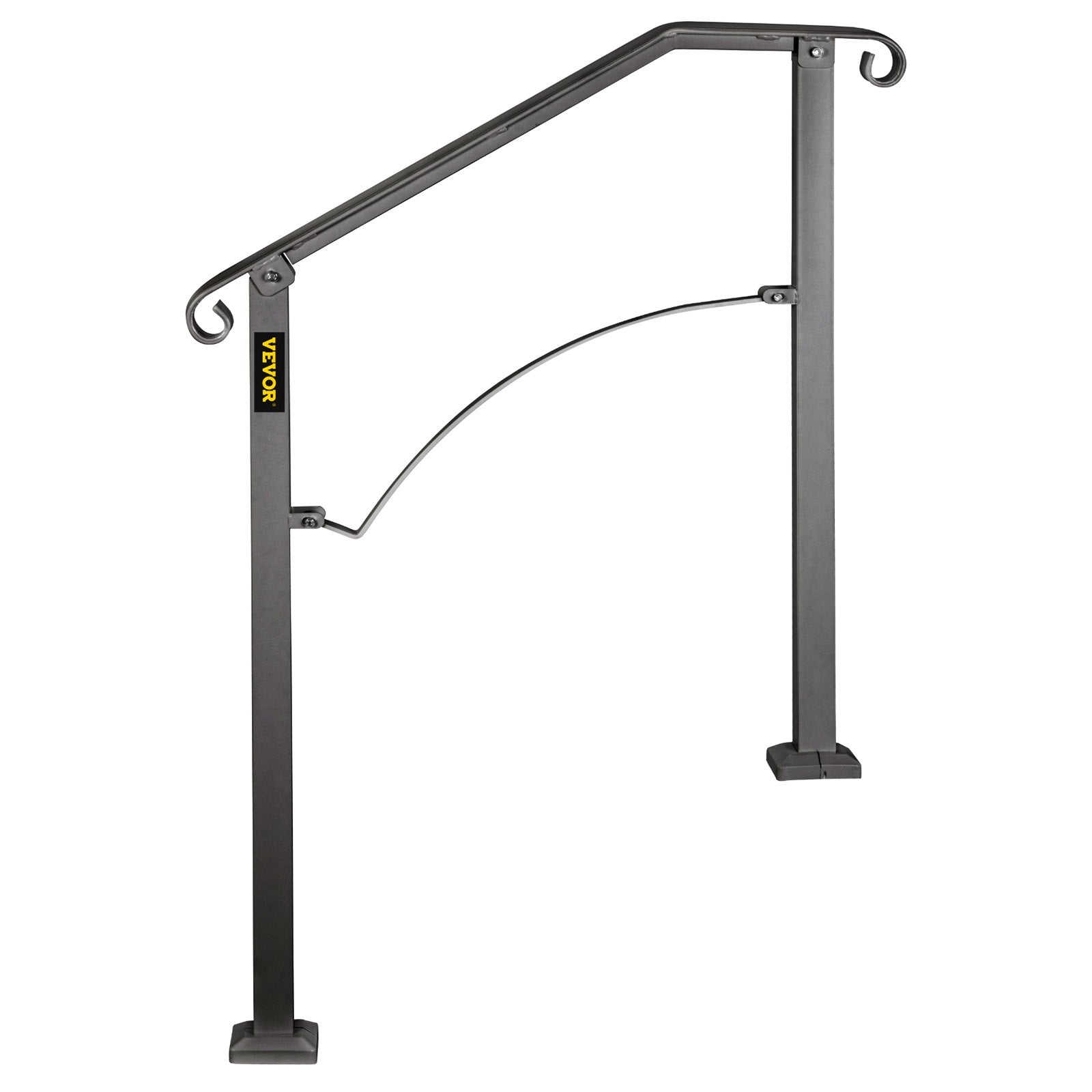 VEVOR Handrail Arch #2 Fits 2 or 3 Steps Matte Black Stair Rail Wrought Iron Handrail Black Transitional Hand railings for Concrete Steps or Wooden Stairs with Installation Kit