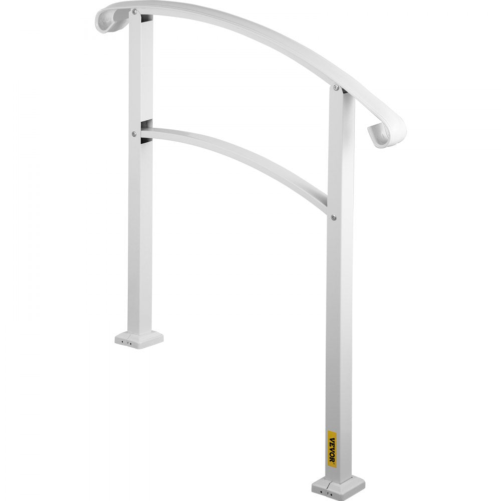 VEVOR 3-Step Handrails for Outdoor Steps Fits 1 or 3 Steps Matte White Stair Rail Wrought Iron Handrail with Installation Kit Hand Rails for Outdoor Step