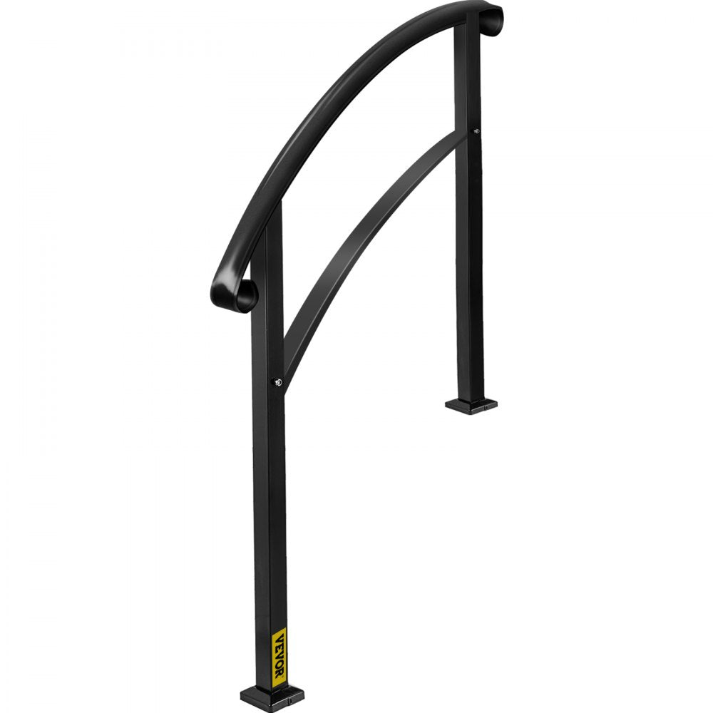 VEVOR 3-Step Transitional Handrail Fits 1 or 3 Steps Matte Stair Rail Wrought Iron Handrail with Installation Kit Hand Rails for Outdoor Steps (Unadjustable) (Black)
