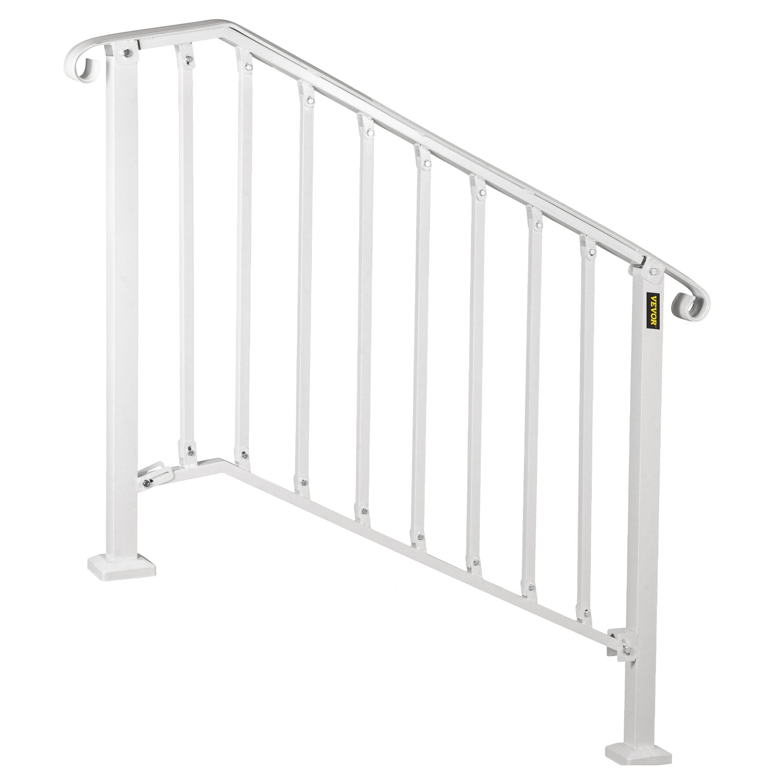 VEVOR Fit 3 or 4 Steps Outdoor Stair Railing, Handrails for Outdoor Steps, Picket#3 Wrought Iron Handrail, Flexible Porch Railing, White Transitional Handrails for Concrete Steps or Wooden Stairs