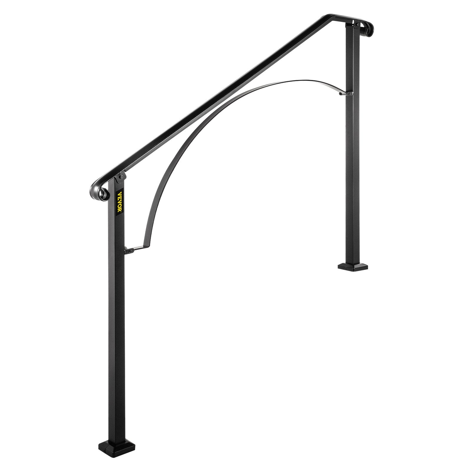VEVOR Handrails for Outdoor Steps, Fit 3 or 4 Steps Outdoor Stair Railing, Arch#3 Wrought Iron Handrail, Flexible Porch Railing, Black Transitional Handrails for Concrete Steps or Wooden Stairs