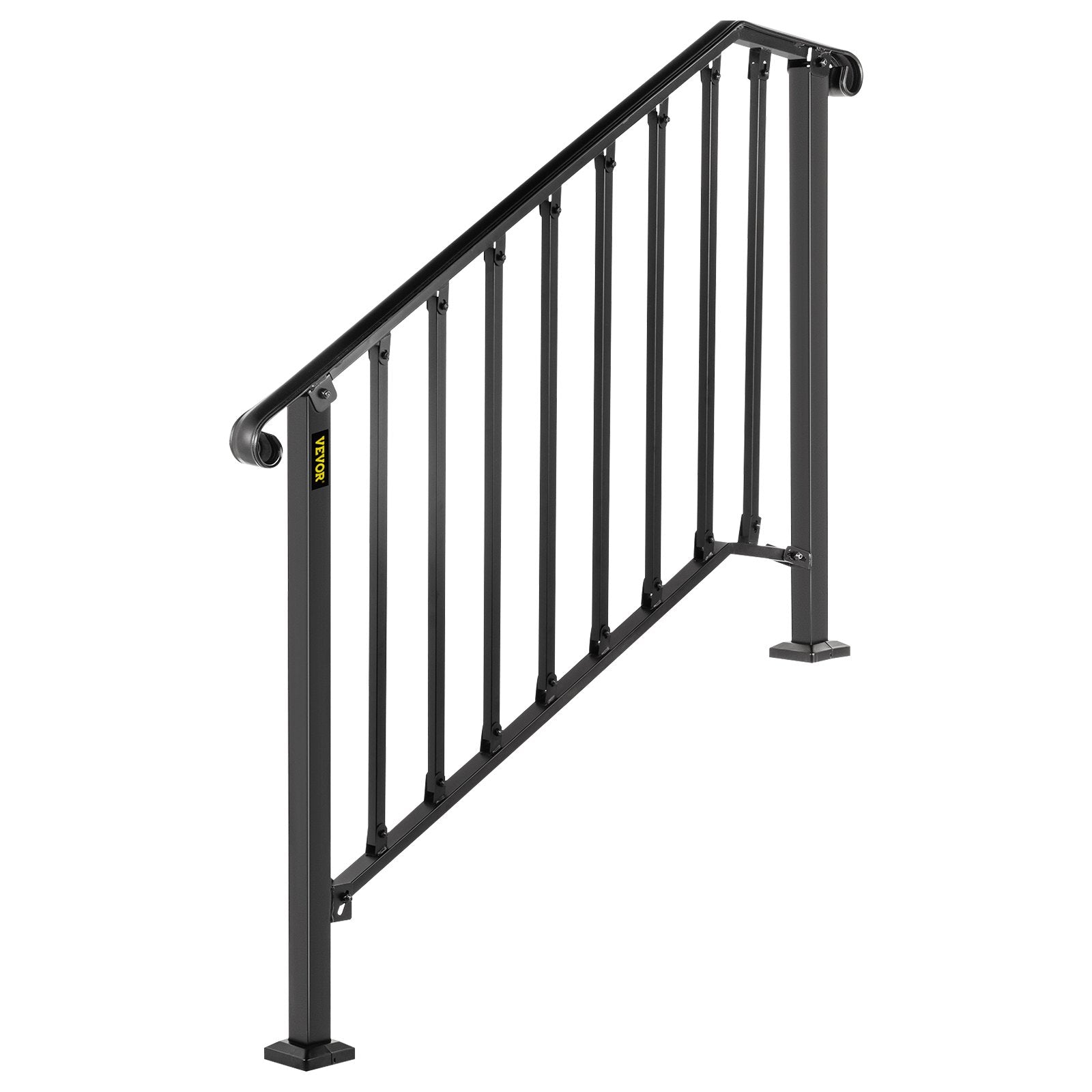VEVOR Handrails for Outdoor Steps, Fit 3 or 4 Steps Outdoor Stair Railing, Picket#3 Wrought Iron Handrail, Flexible Porch Railing, Black Transitional Handrails for Concrete Steps or Wooden Stairs
